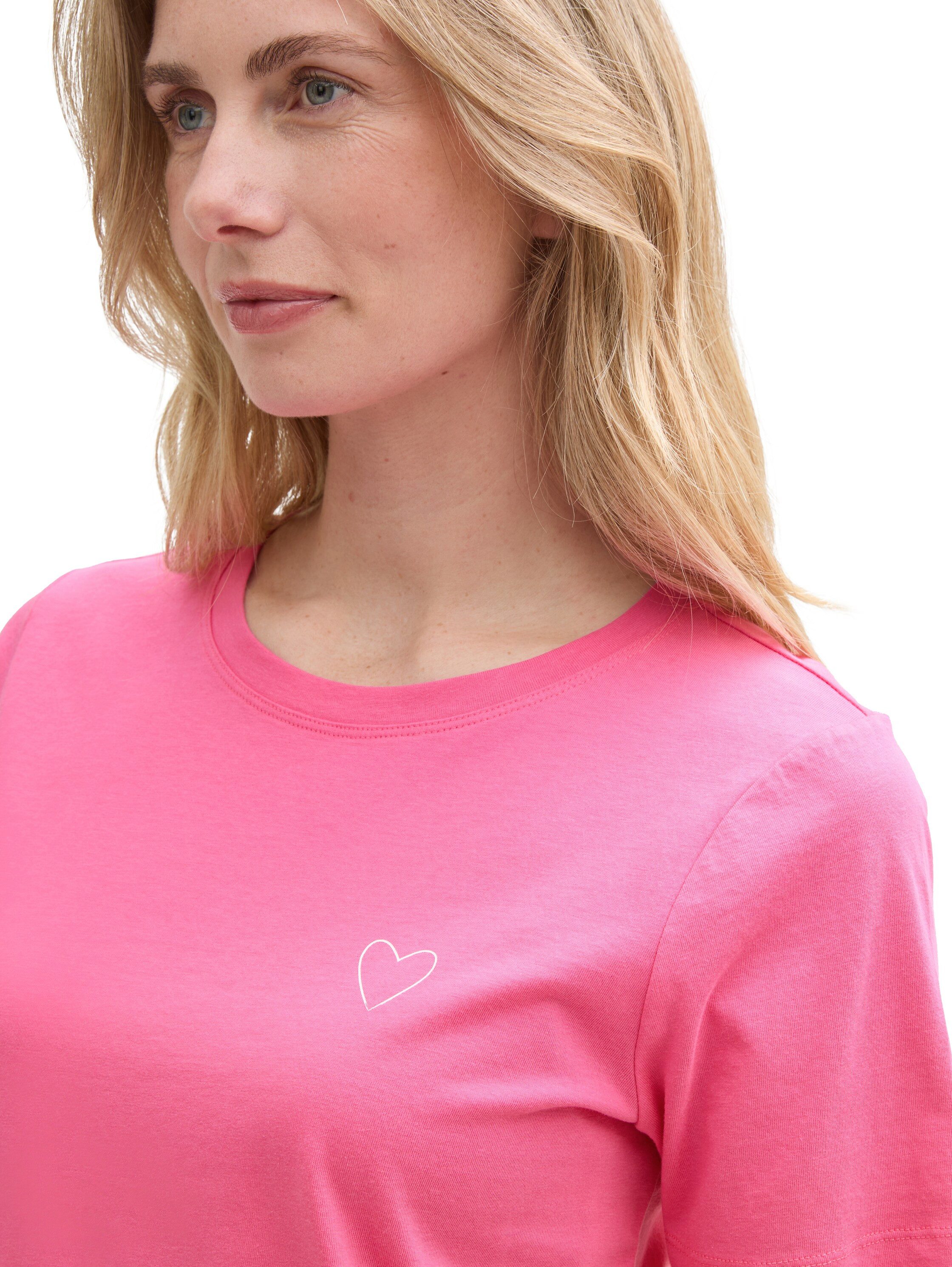 Tom Tailor Shirt met ronde hals met hartmotief als frontprint