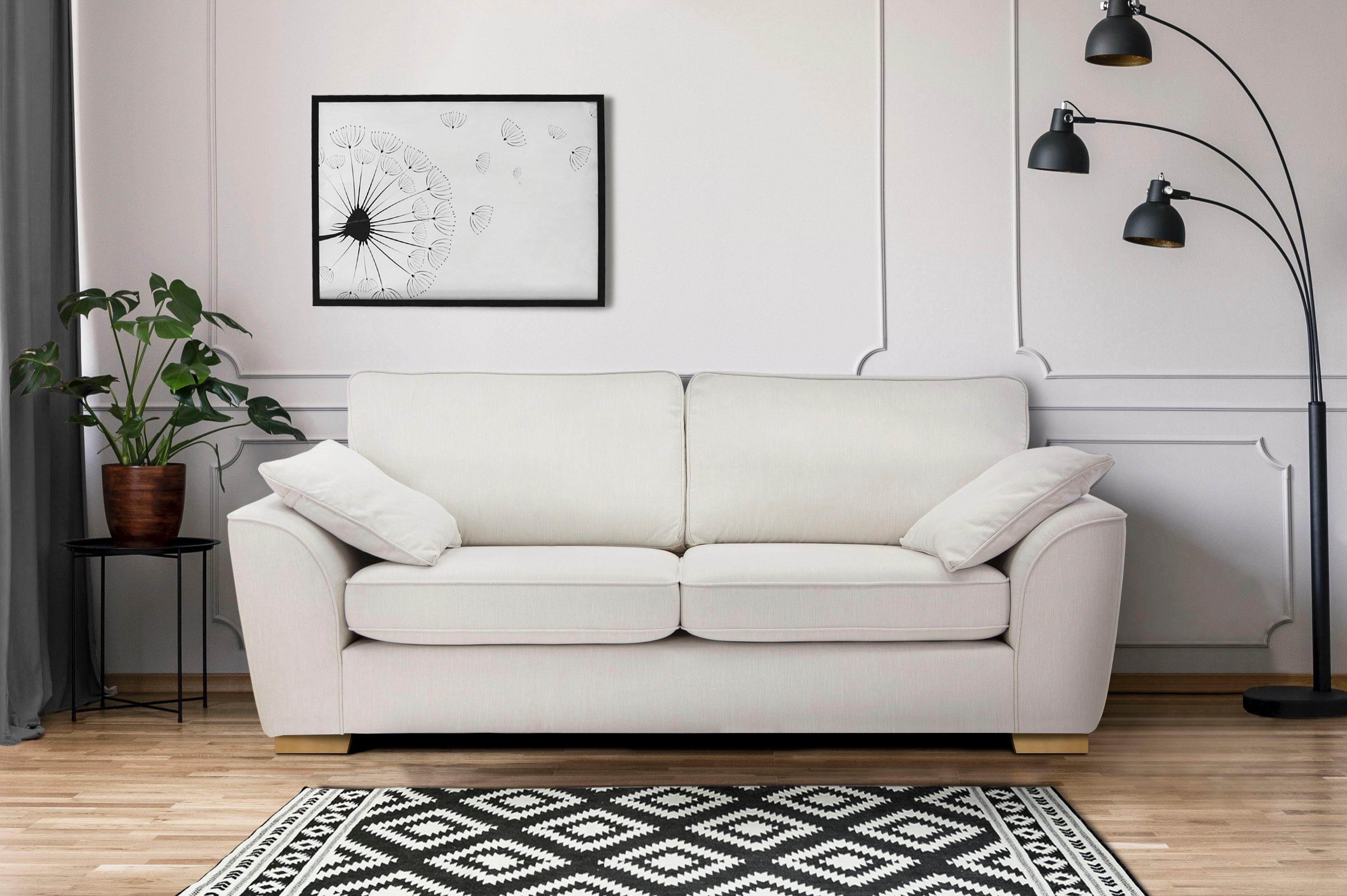 Home affaire 3-zitsbank Savoy gezellige bank met vele kussens, in 2 stofkwaliteiten beige, 3-zitsbanken