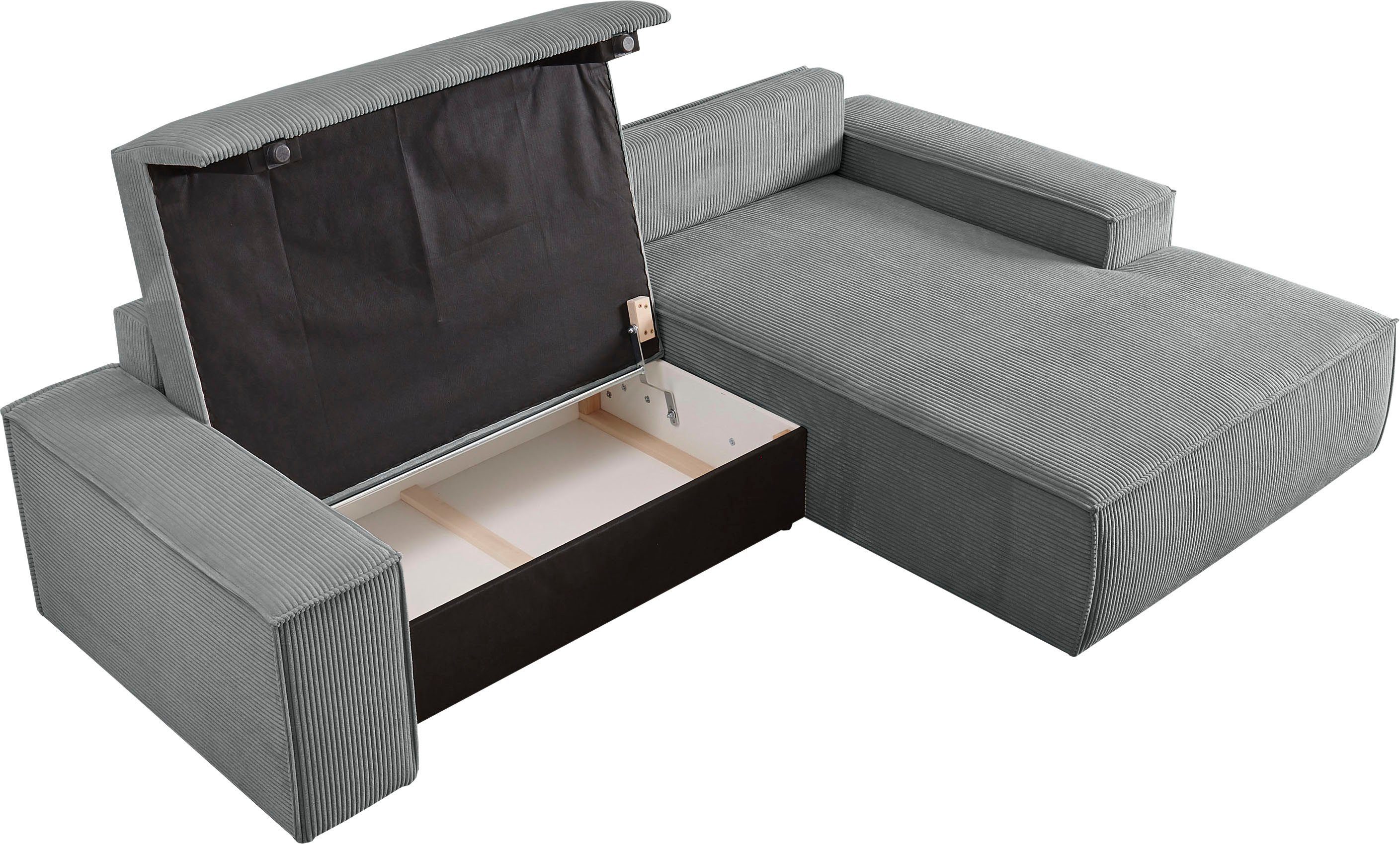 Home affaire Hoekbank SHERWOOD bedbank 267 cm, L-model, Slaapfunctie met bedlade (210x136 cm), cord, vintage, fluweel