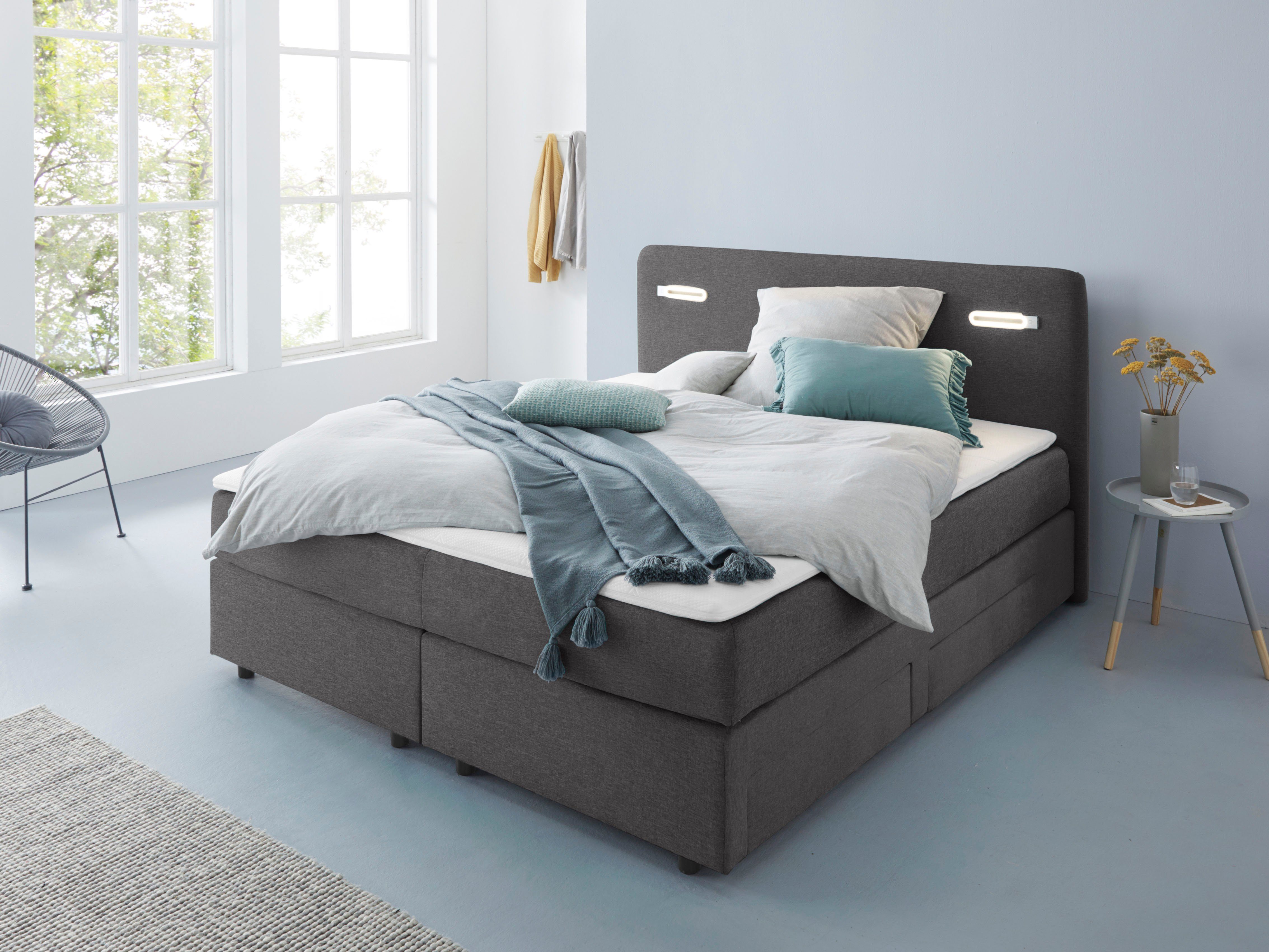 INOSIGN Boxspring Luan met laden, ledverlichting en topmatras, in breedte 120 cm en 180 cm te bestel