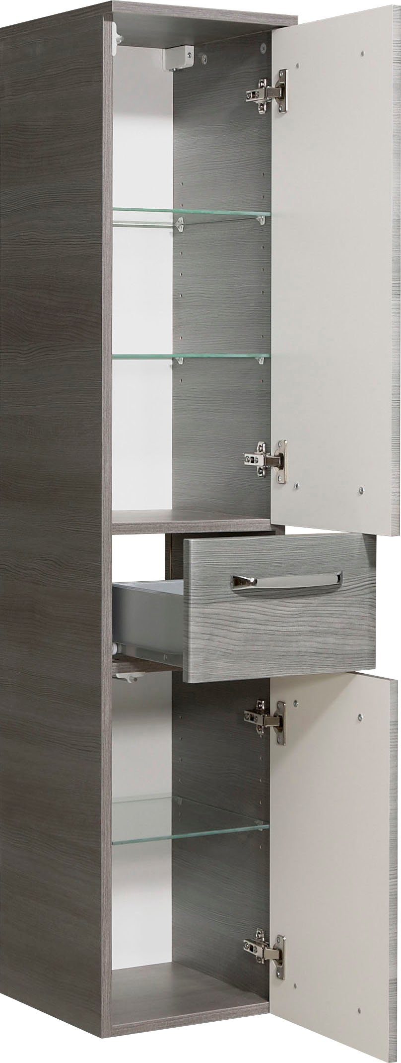 Saphir Halfhoge kast Quickset badkamermeubel 30 cm breed, 2 deuren, 1 lade, 3 planken Badkamer-halfhoge kast inclusief deurdemper, grepen in glanzend chroom