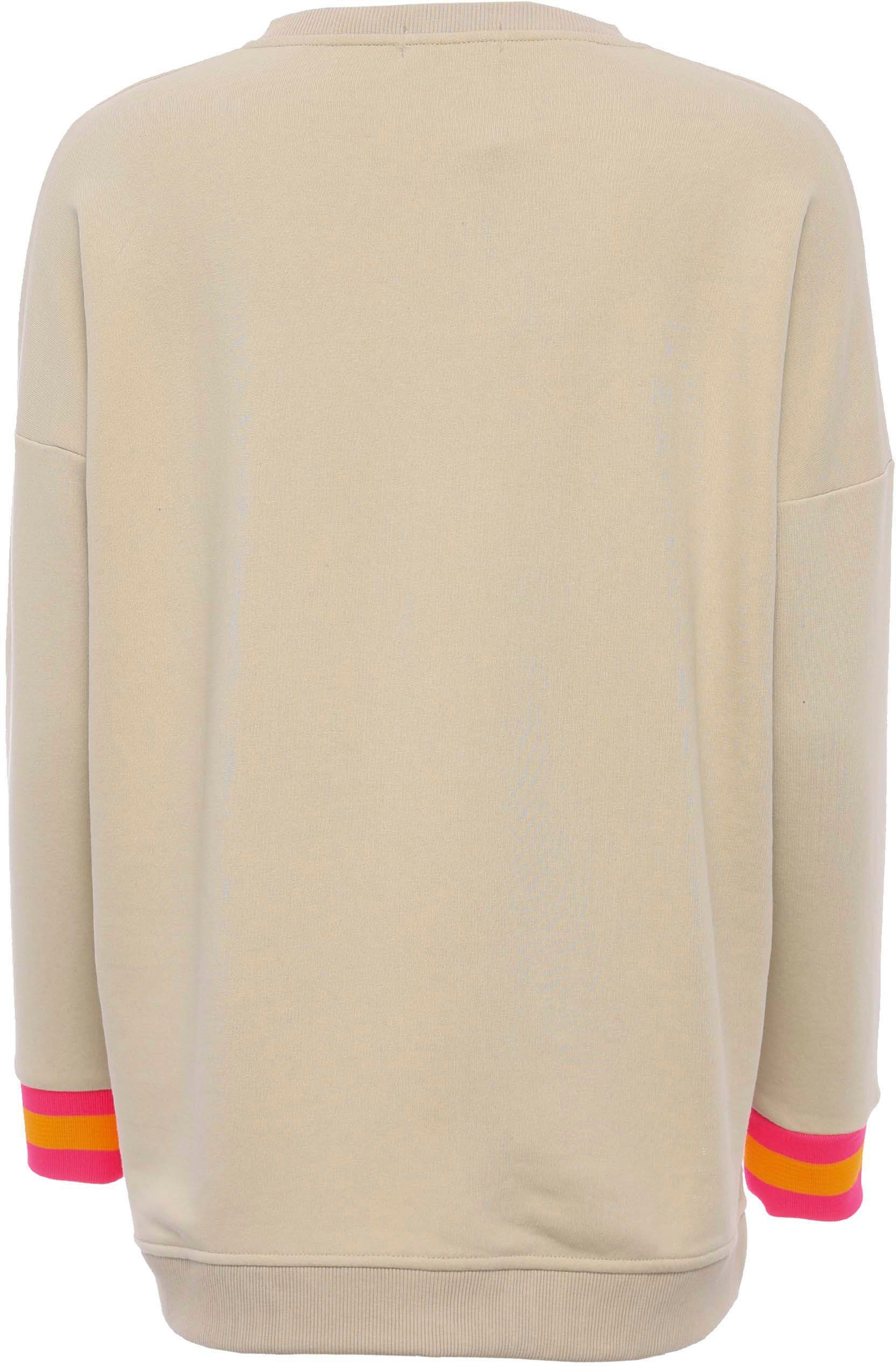 Zwillingsherz Sweatshirt met v-hals, "positive mind"-borduursel en neonkleurige boorden
