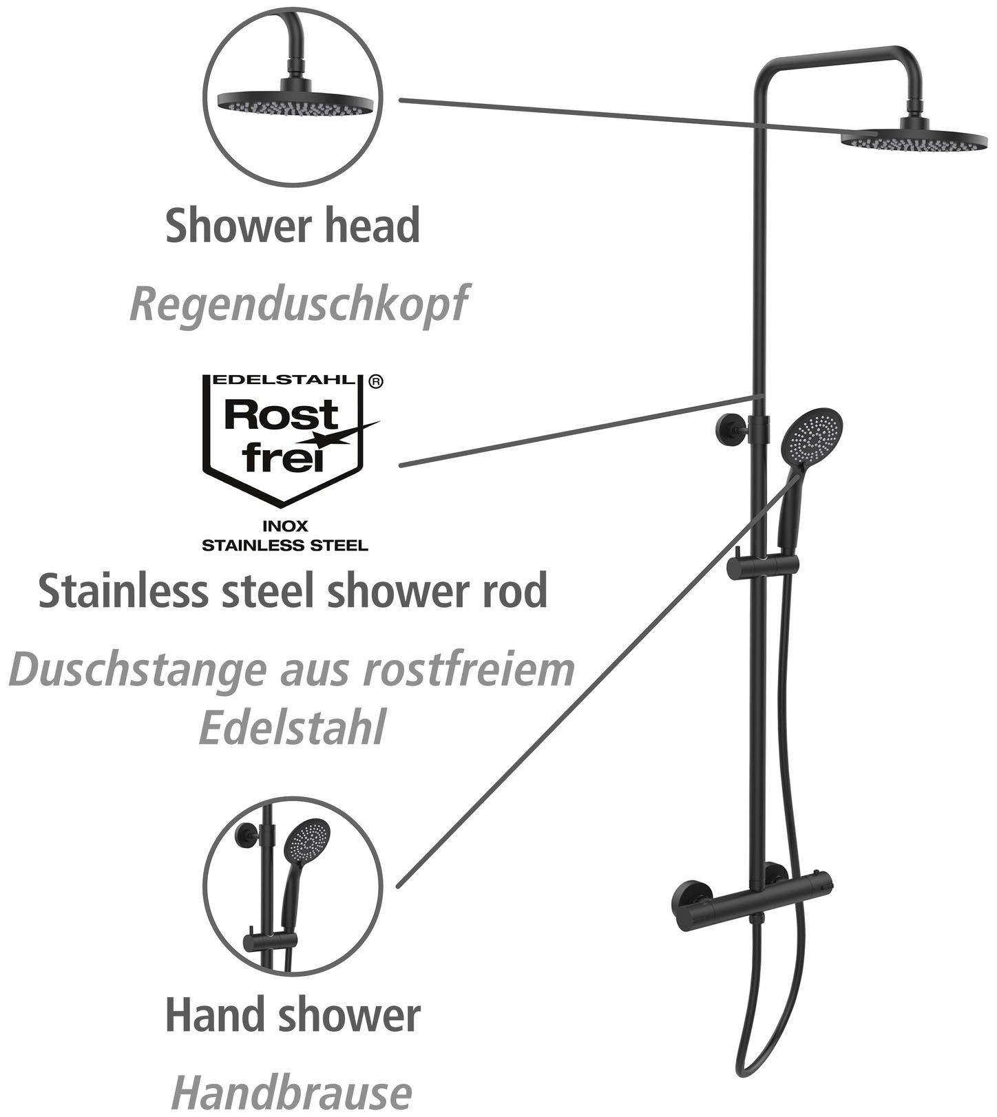 WENKO Douchesysteem Young Eco met thermostaatarmatuur, incl. 2 waterbesparende regelaars
