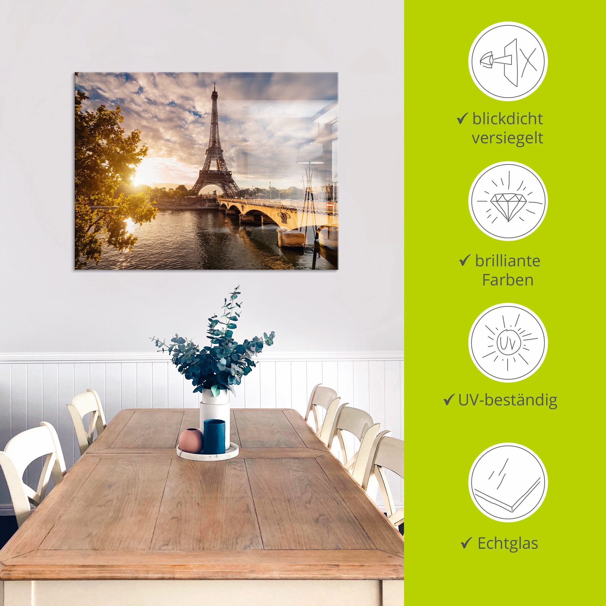Artland Print op glas Parijs Eiffeltoren II in verschillende maten