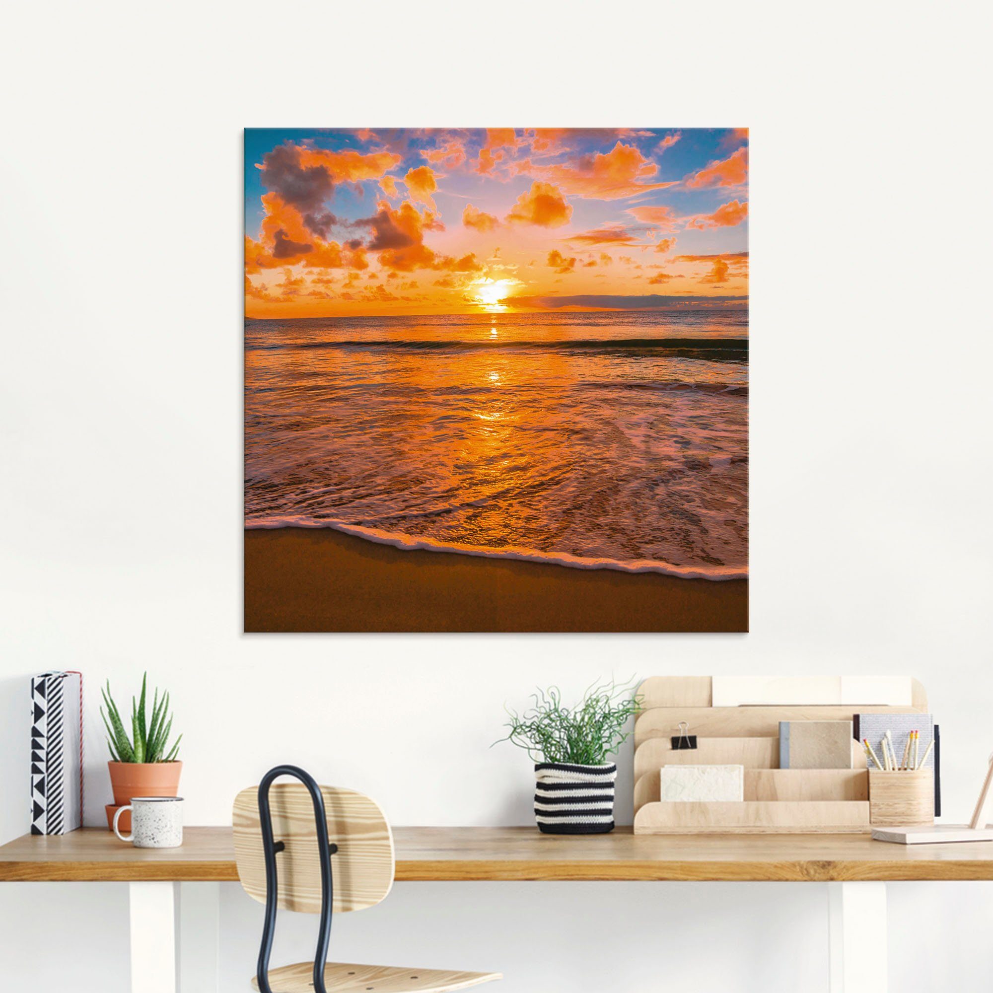 Artland Print op glas Zonsondergang aan het strand