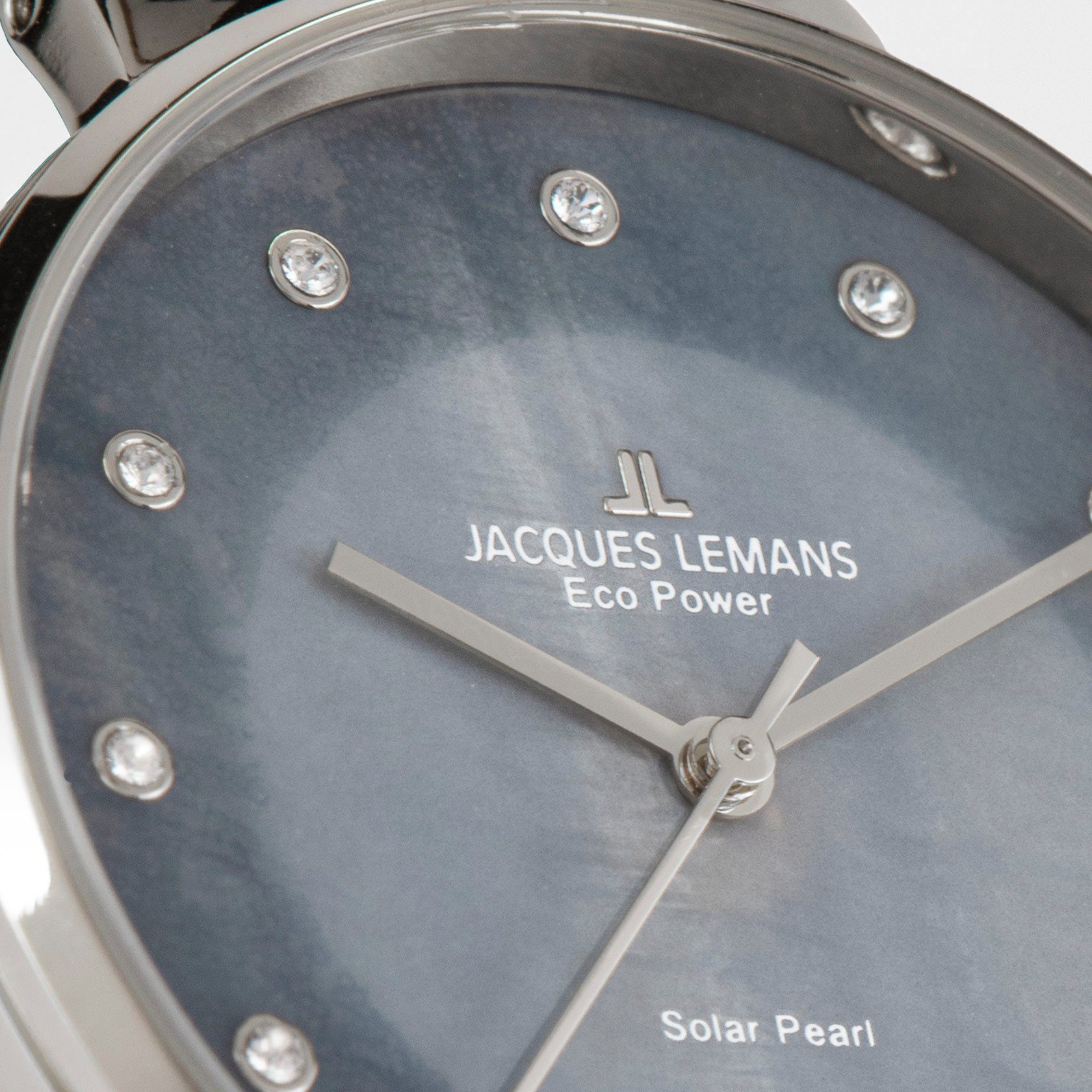 Jacques Lemans Solarhorloge Eco Power, 1-2108A Polshorloge, dameshorloge, parelmoer wijzerplaat, Swarovski-kristallen