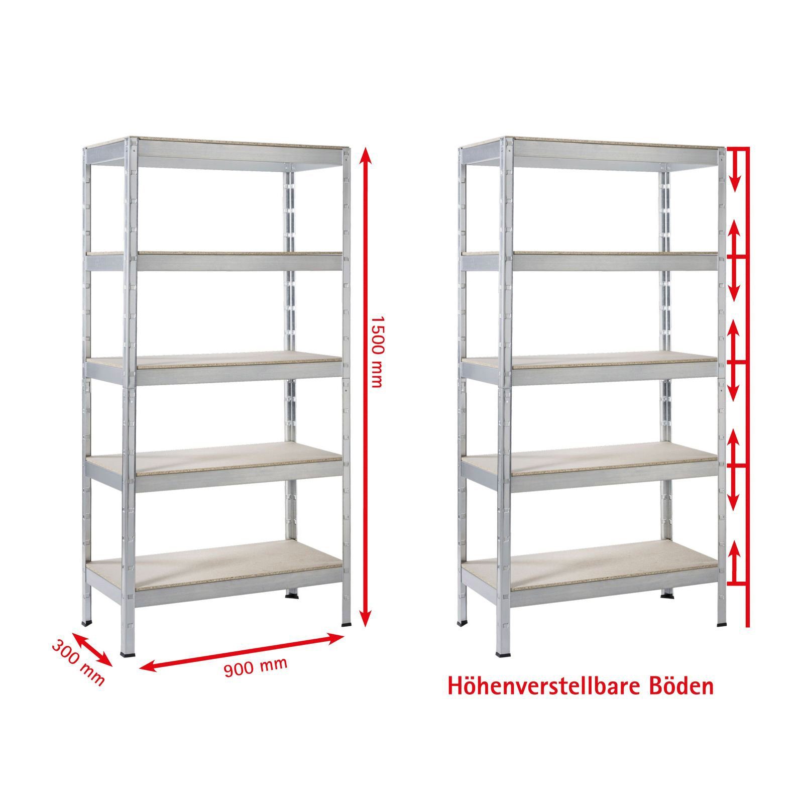 SCHULTE Regalwelt Zwaar belastbare stelling Zwaar belastbare aanbouwstelling Metaal verzinkt, 1500x900x300 mm, 5 houten planken