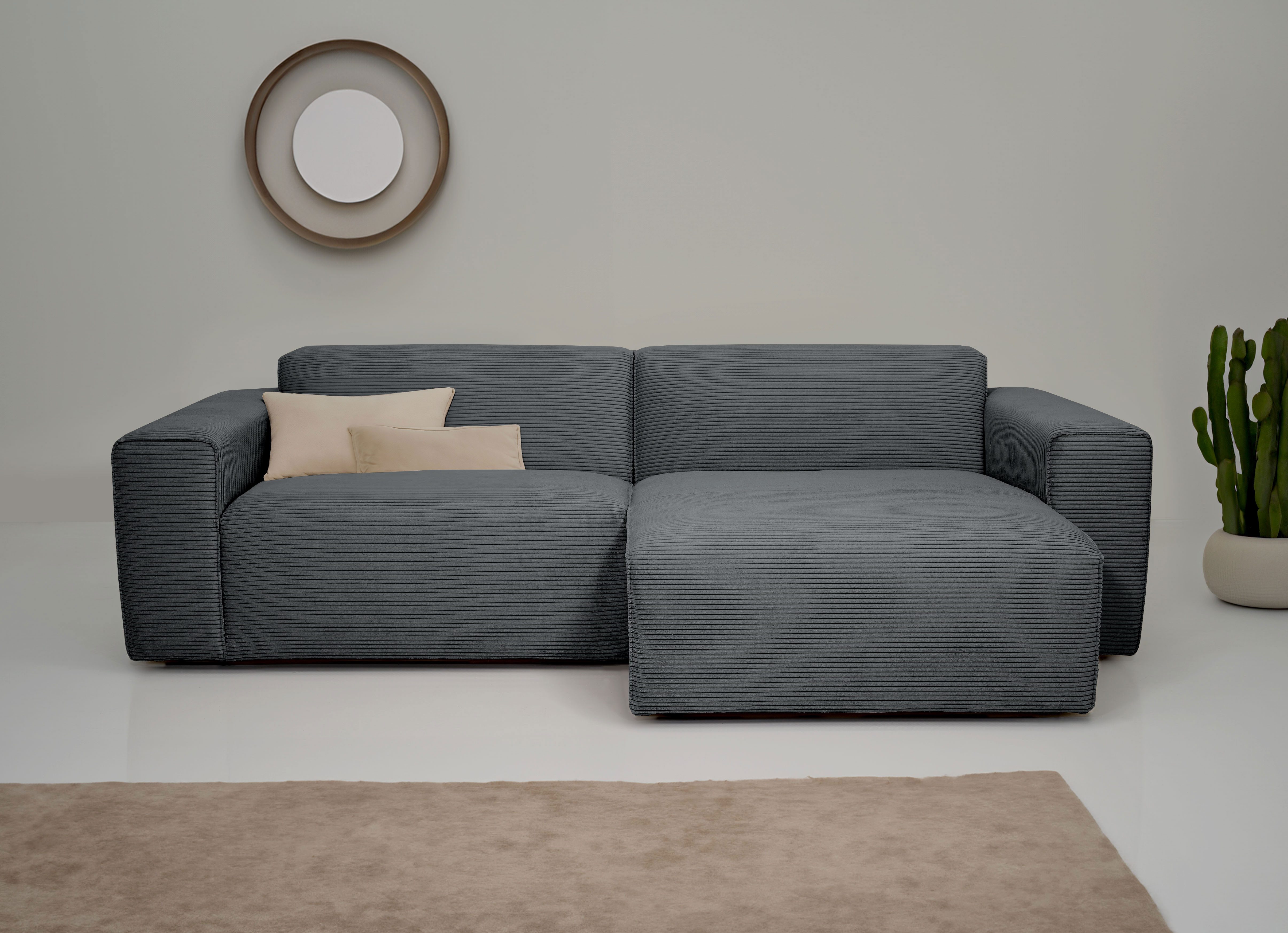 INOSIGN Hoekbank Clayton in een trendy ribfluwelen bekleding, diverse combinaties mogelijk grijs, hoekbanken, Recamiere rechts