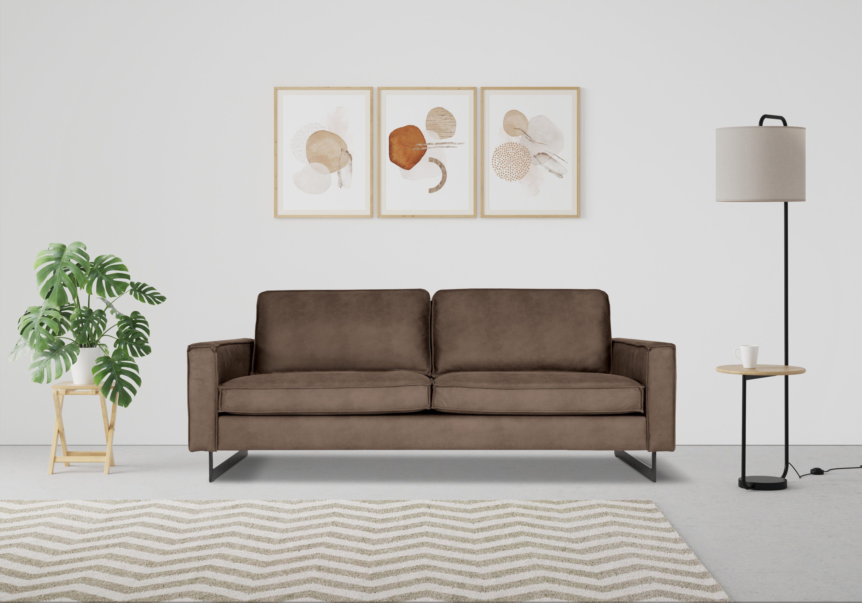 Places of Style 3-zitsbank Pinto, 206 cm, cord, chenille, leerlook
