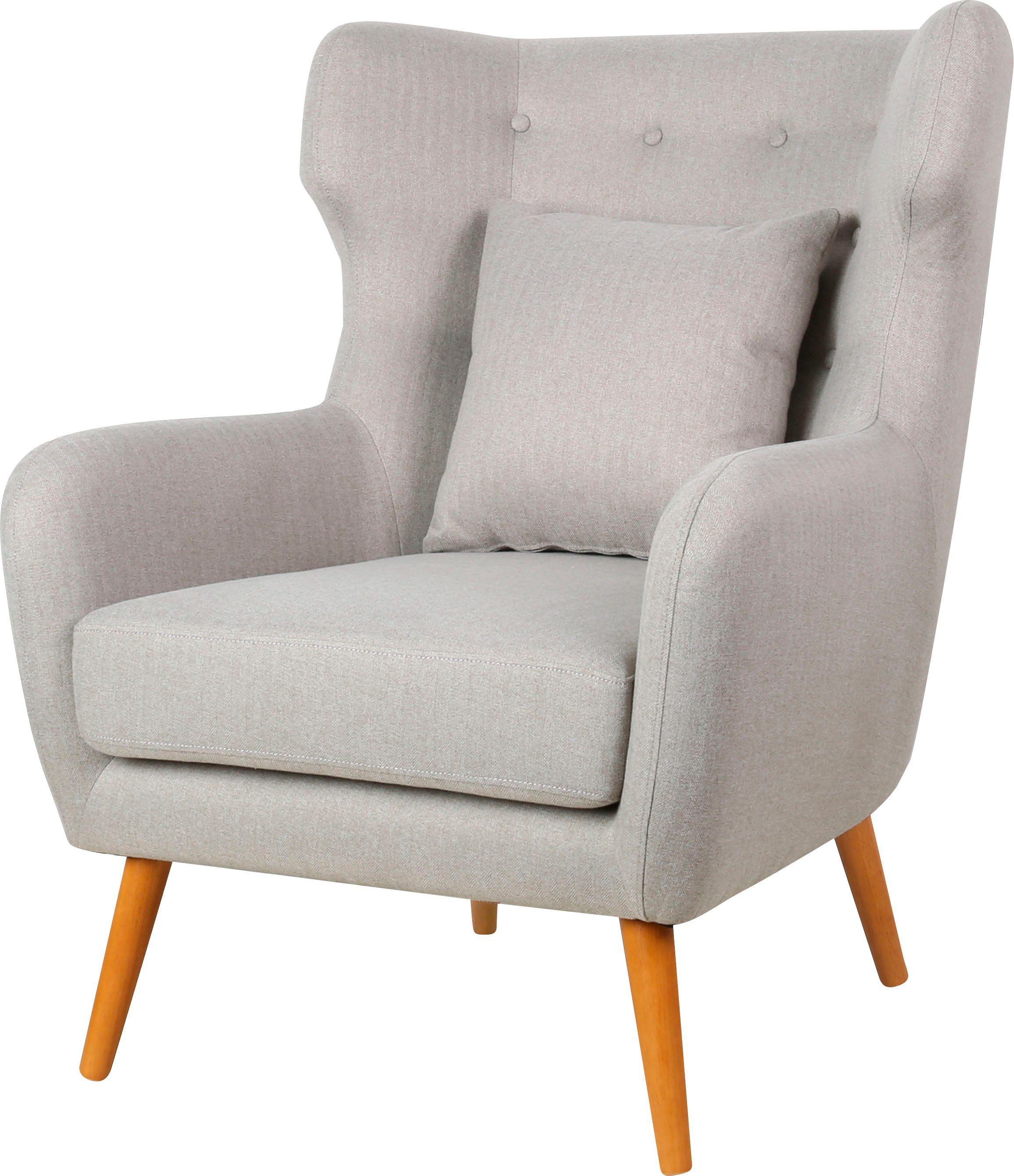 Home affaire Oorfauteuil Yamuna met beklede zitting, frame en poten van massief hout, zithoogte 47 cm