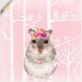 artland artprint hamster met bloemen in pink bos in vele afmetingen  productsoorten - artprint van aluminium - artprint voor buiten, artprint op linnen, poster, muursticker - wandfolie ook geschikt voor de badkamer (1 stuk) roze