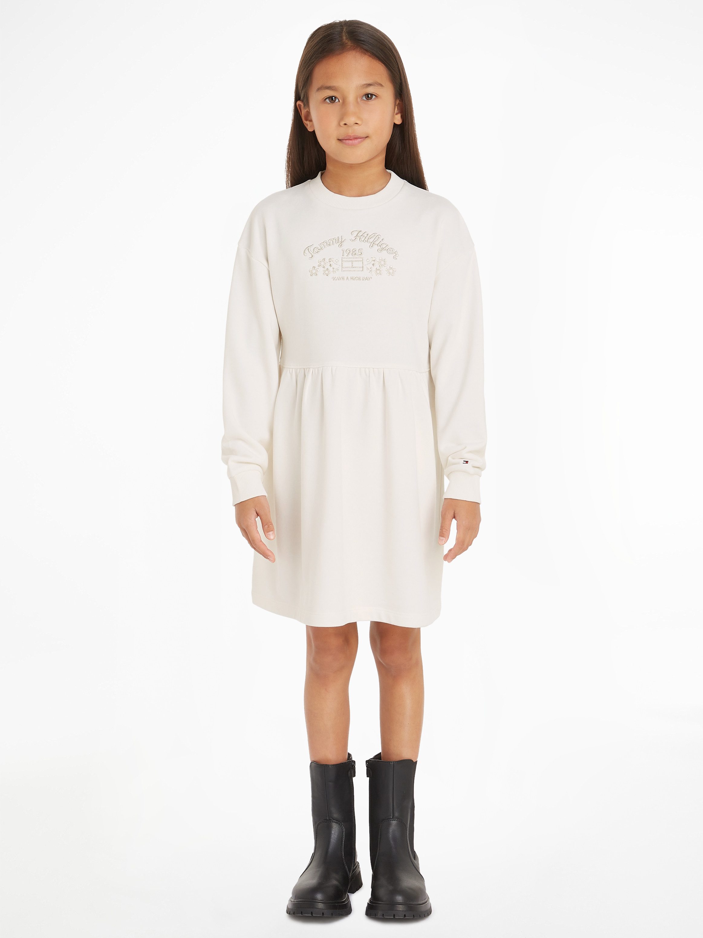 Tommy Hilfiger Gebreide jurk EMB FLOWER KNITTED DRESS LS Kinderen tot 16 jaar met logo-opdruk