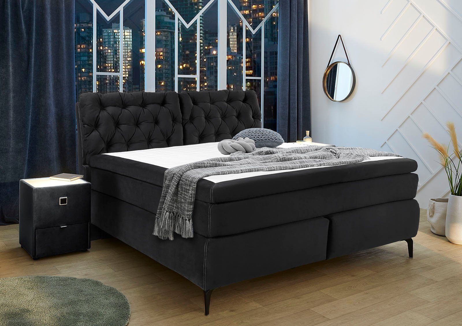 Jockenhöfer Gruppe Boxspring Chelsea met topmatras van koudschuim boxsprings zwart