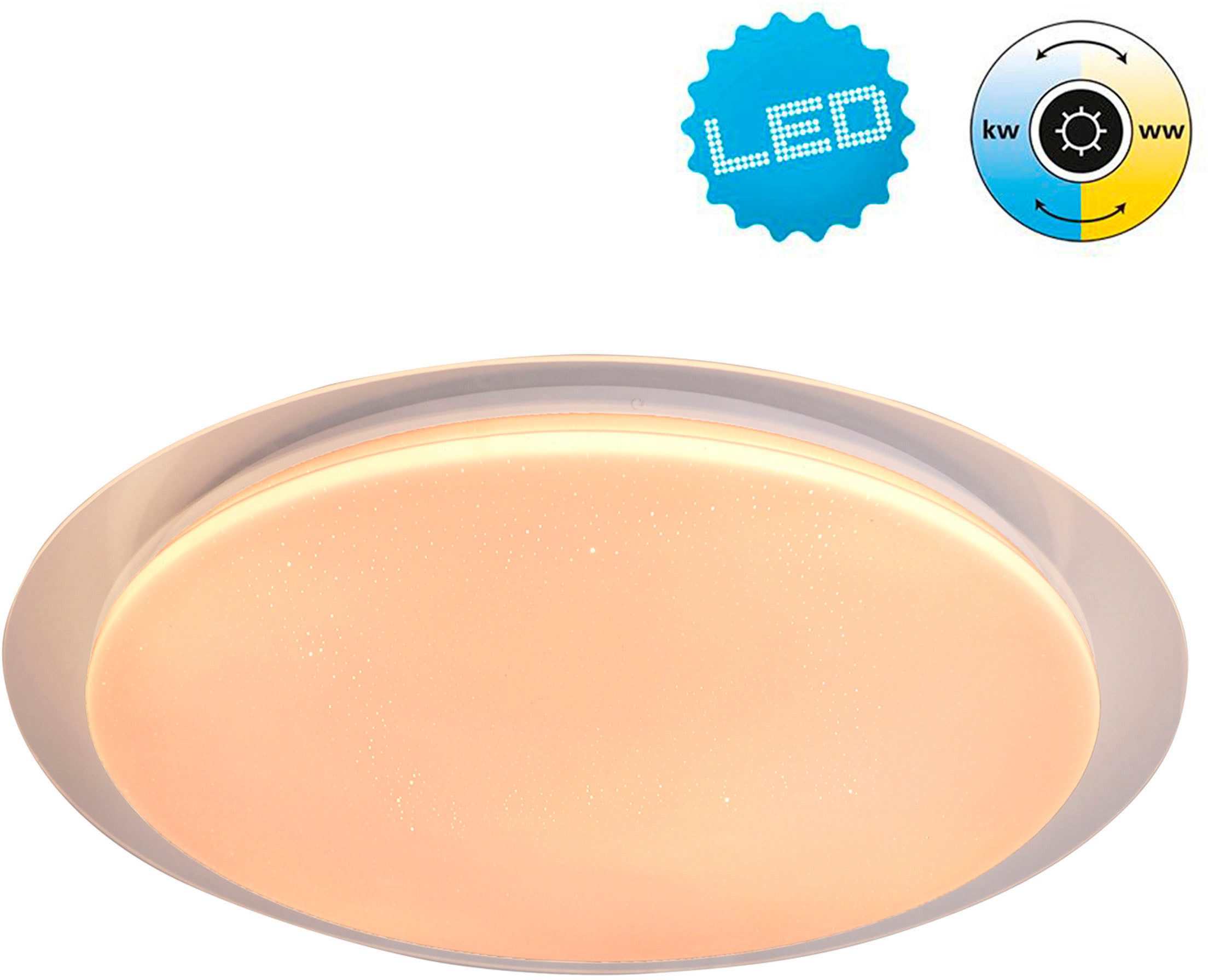 näve Led-plafondlamp LOCARNO Kristaleffect, warmwit-koudwit verwisselbaar via wandschakelaar, D:46cm (1 stuk)