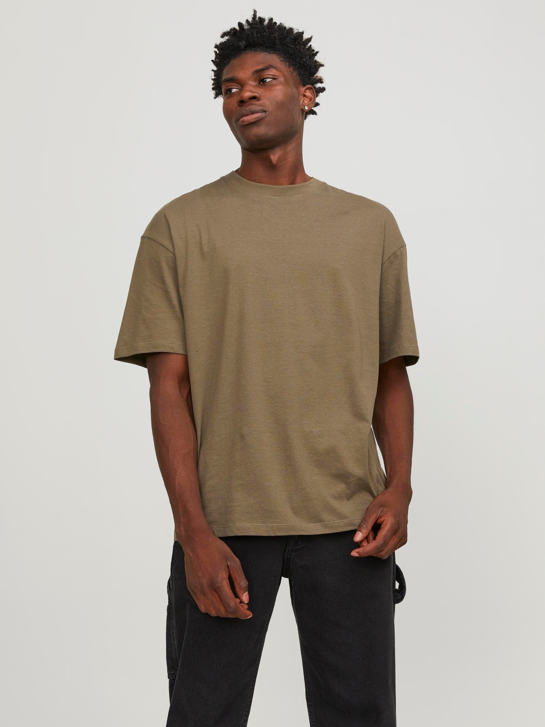 Jack & Jones Oversized shirt JJEBRADLEY TEE SS O-NECK NOOS heren ronde hals maat XL bruin