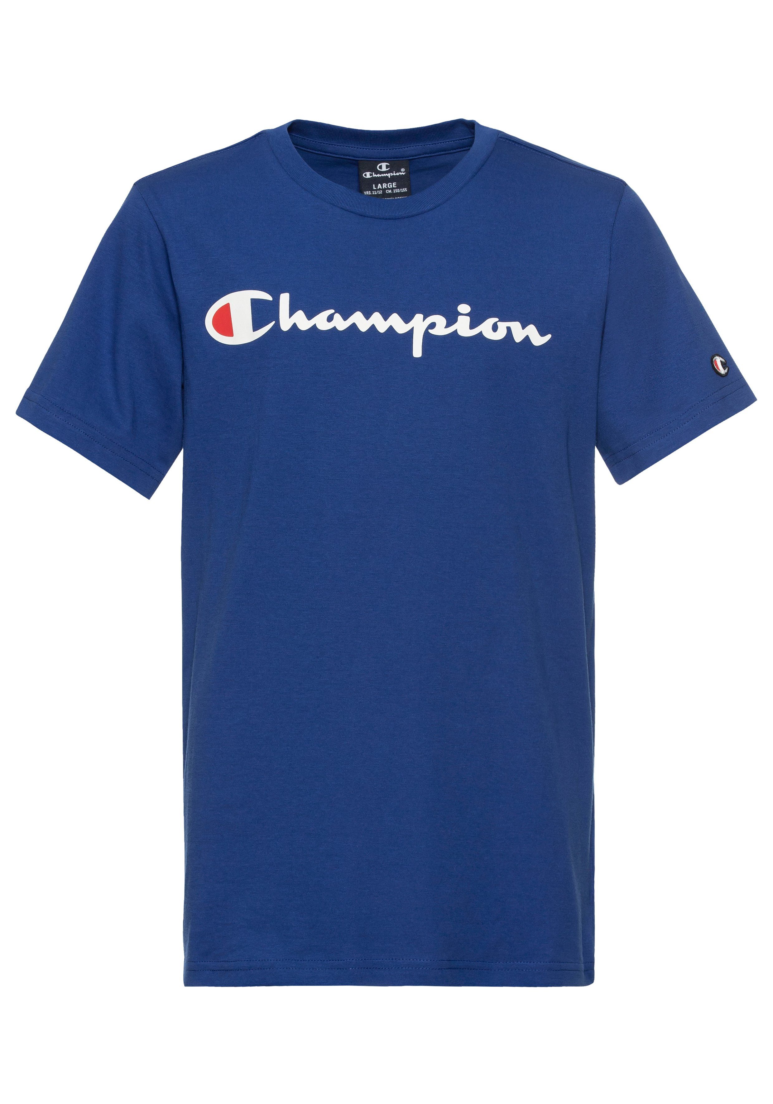 Champion T-shirt met logo blauw Jongens Katoen Ronde hals Logo 146 152