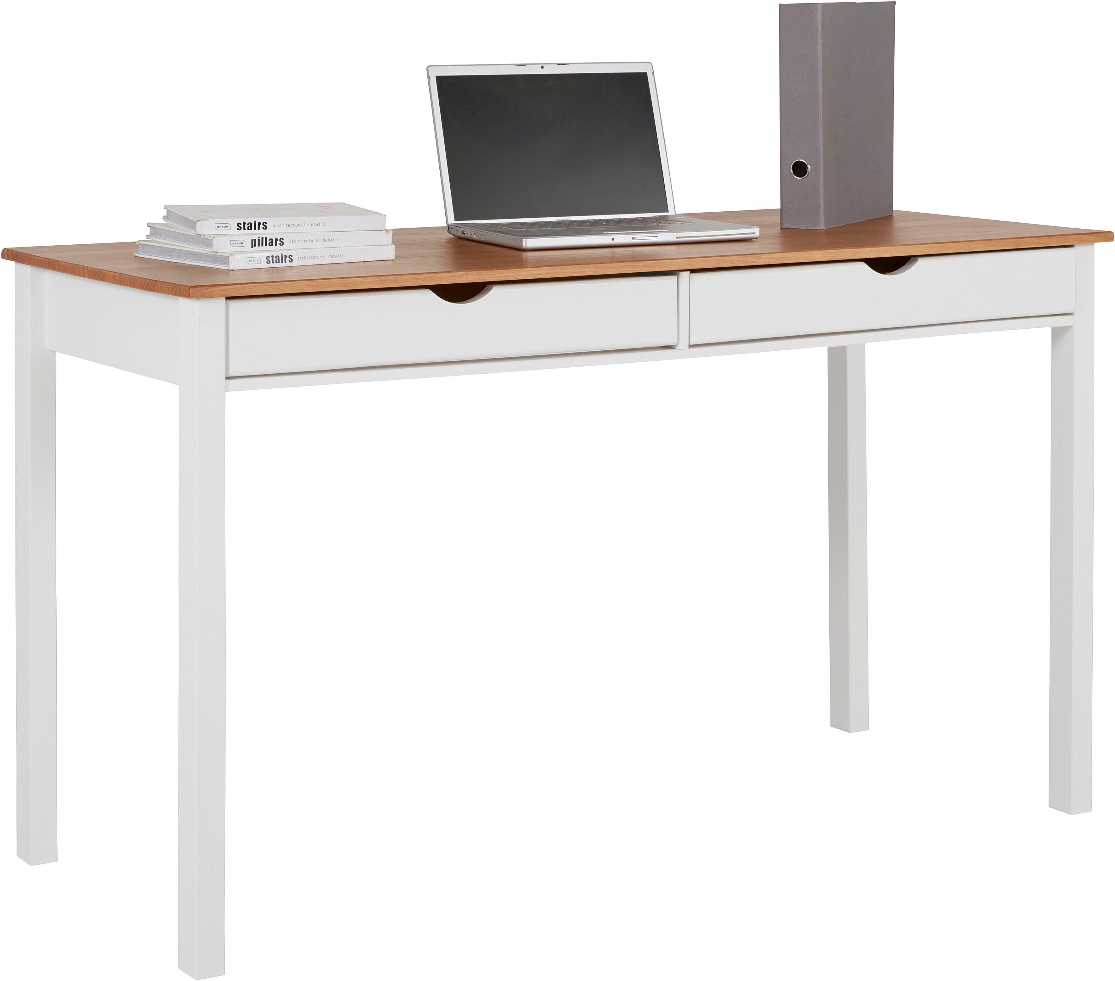 INOSIGN Bureau Gava van massief grenenhout, met praktische verzonken grepen, breedte 140 cm bureaus wit