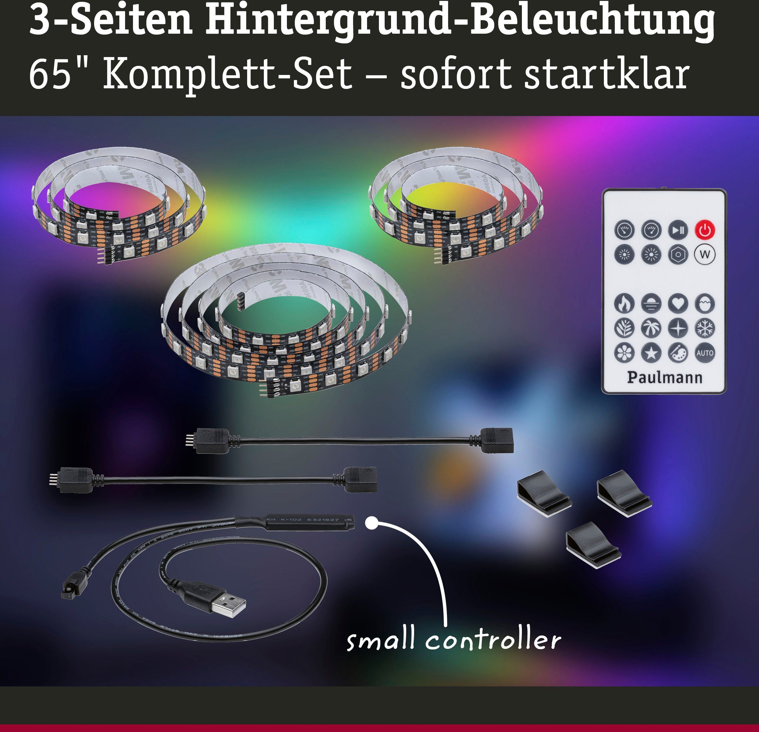 Paulmann Led-strepen USB LED Strip TV-Verlichting 65 Inch 2,4m Dynamic Rainbow RGB 4W (1 stuk)