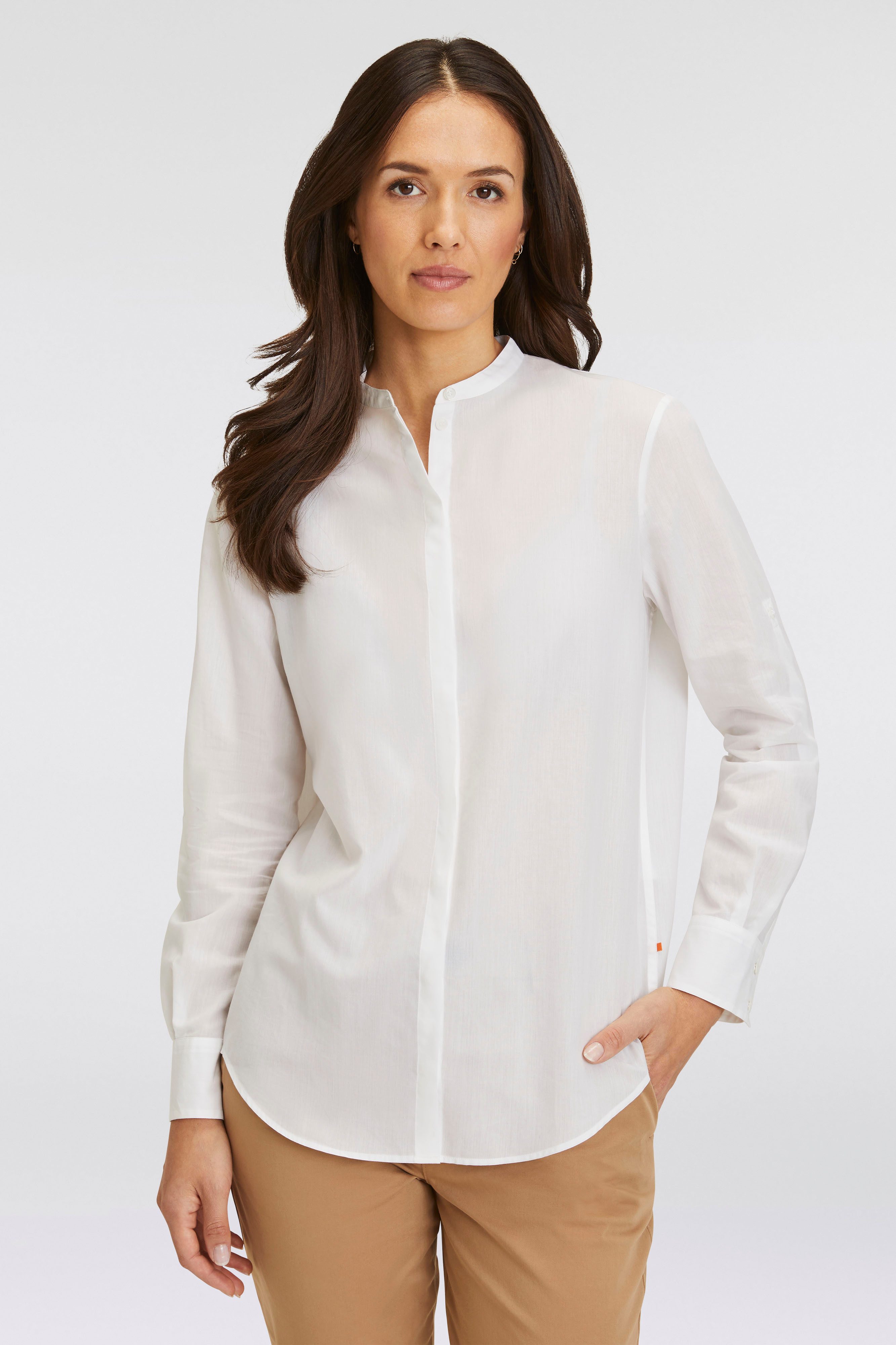 Boss Orange Klassieke blouse C_Befelize_21 Chambray kwaliteit staande kraag