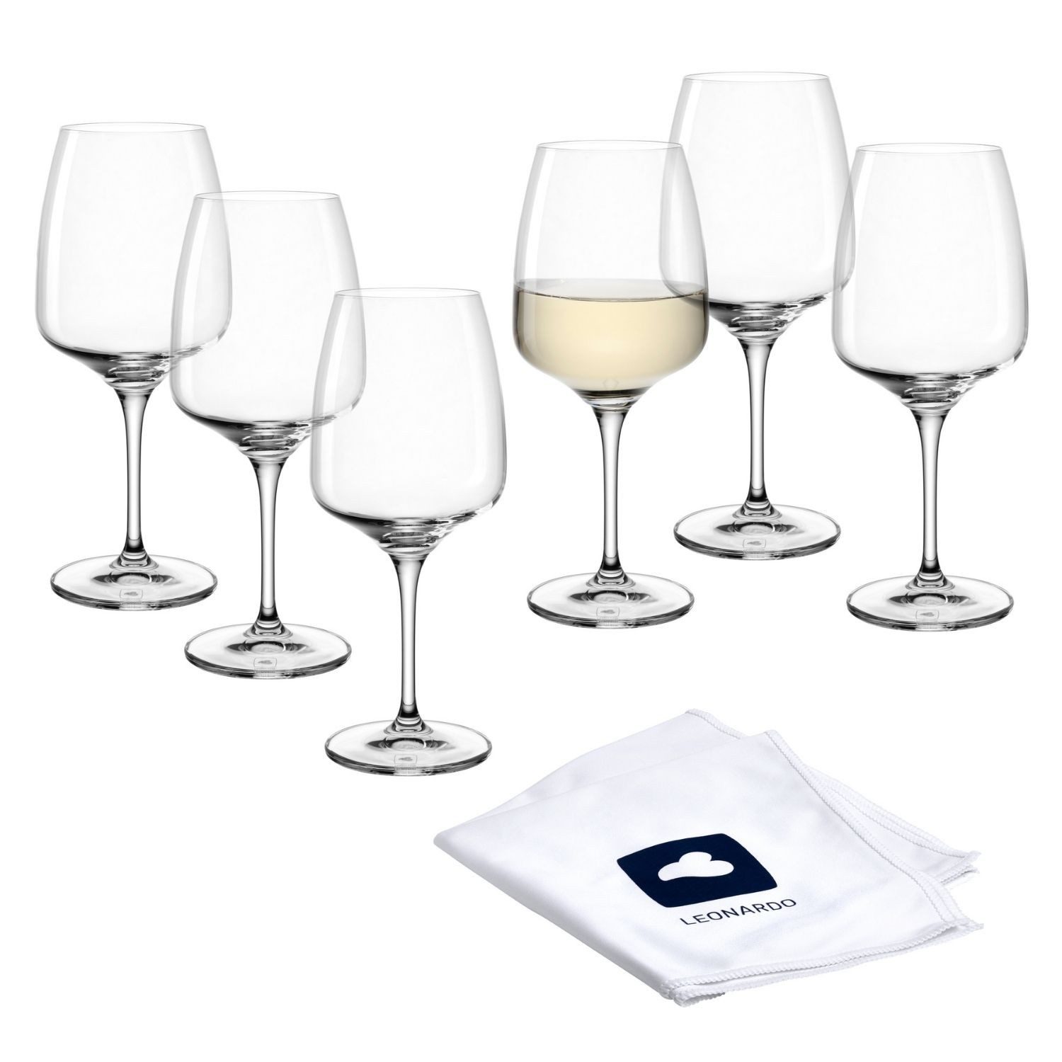 LEONARDO Wittewijnglas 6 wijnglazen CESTI + poetsdoek 6 witte wijnglazen met poetsdoek (set, 7-delig) glazen wit