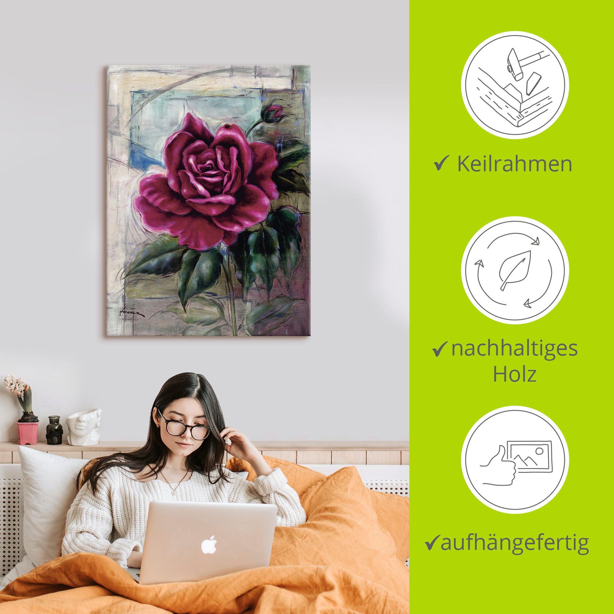 Artland Artprint Roos II als artprint van aluminium, artprint voor buiten, artprint op linnen in verschillende maten