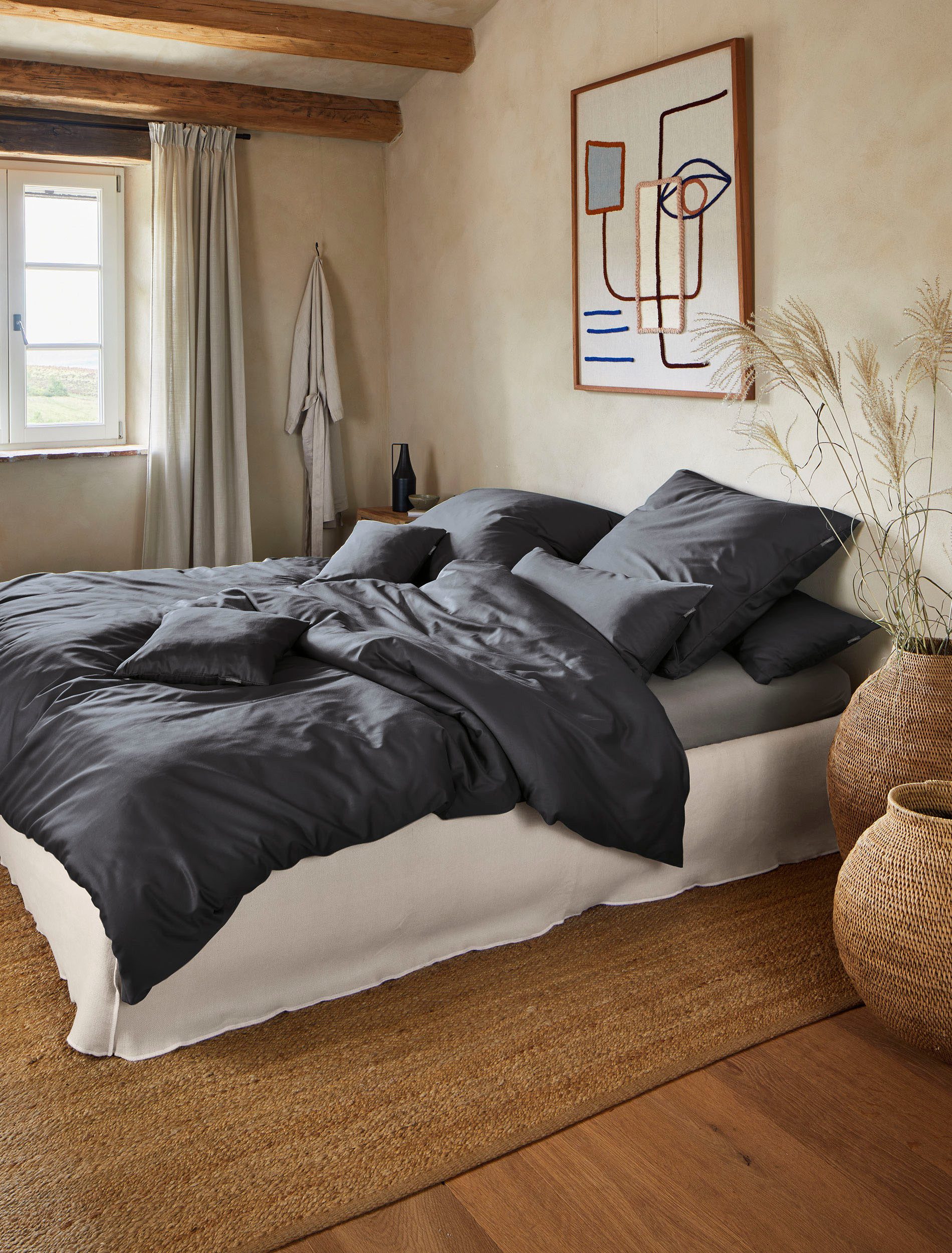 Irisette Overtrekset Premium satijnen beddengoed Parijs hoogwaardige uni premium beddengoed met rits, 100% katoen