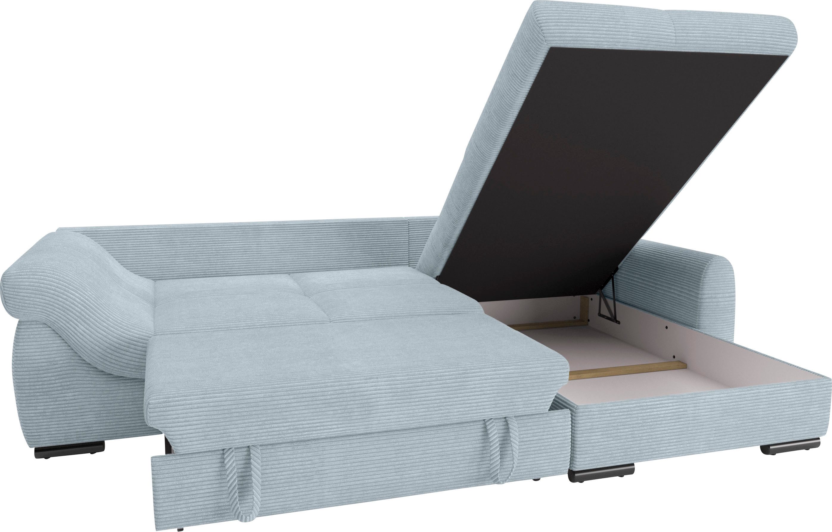 Mr. Couch Hoekbank Livorno DuraFlex L-vorm incl. hoogslaper beduitbreiding, xl bedbox wit gecoat