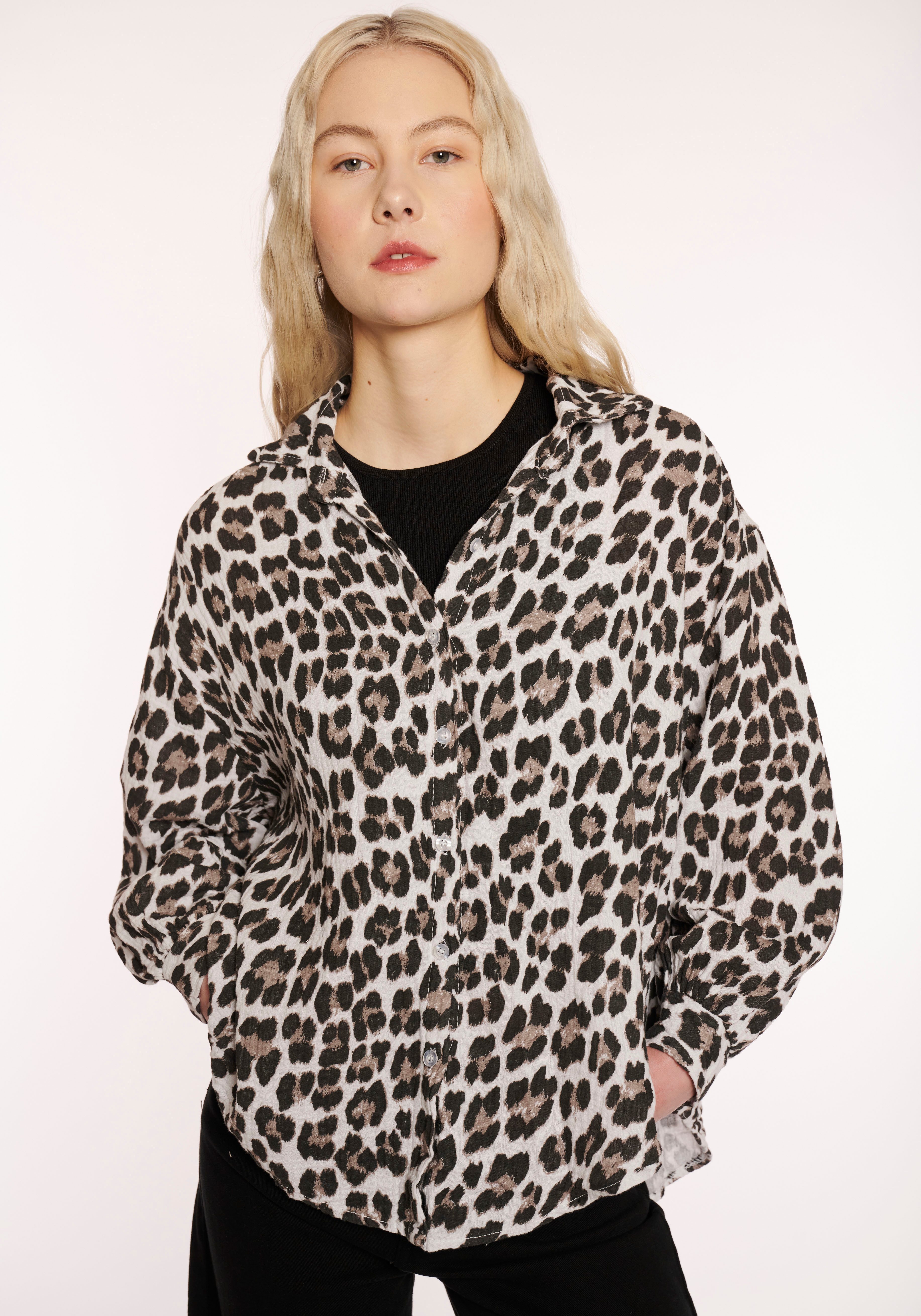 HaILYS Gedessineerde blouse LS C BL Le44ony dames blouses maat L (40) bruin