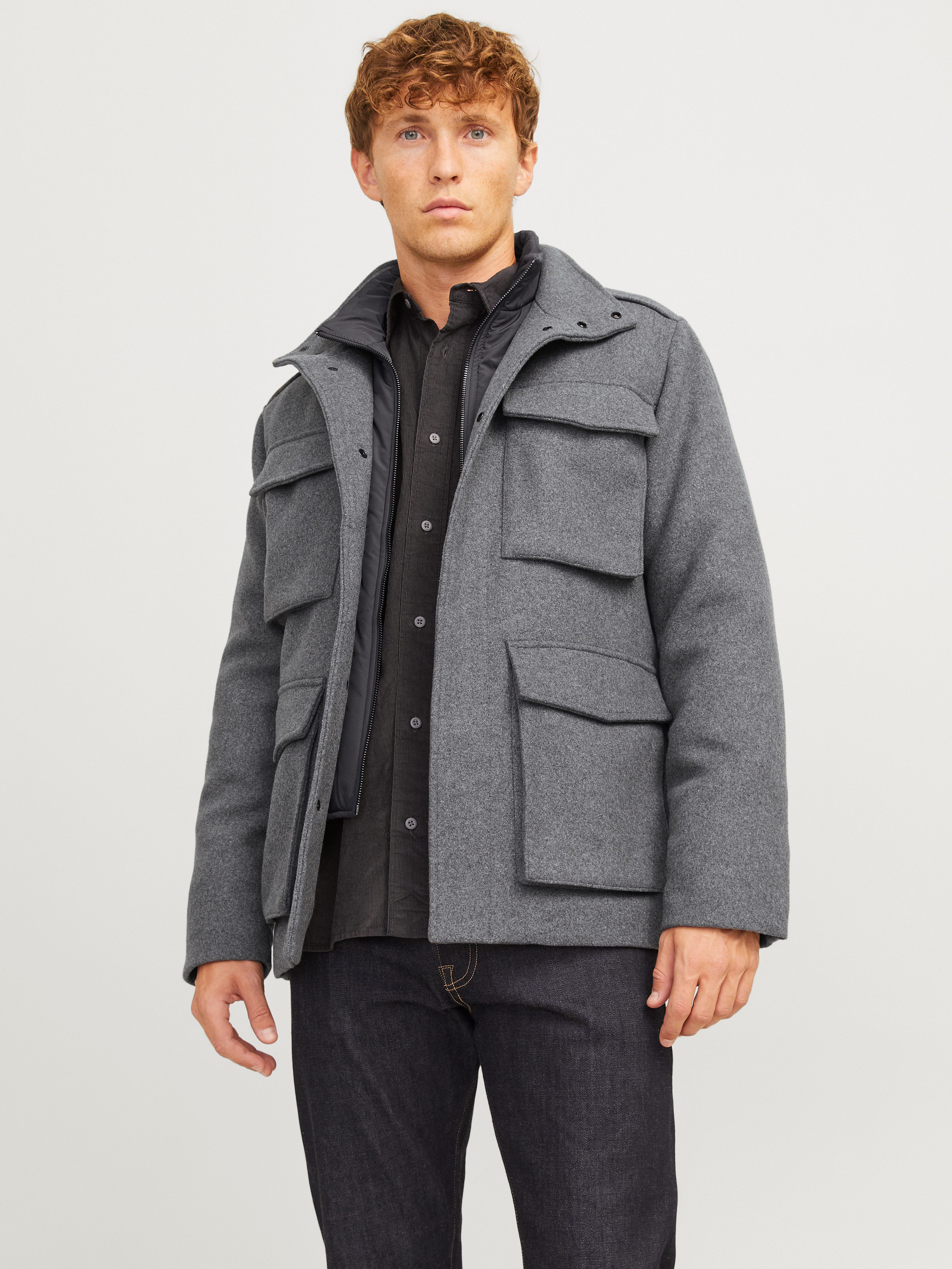 Jack & Jones Wollen jack JPRCCALEX WOOL BLEND FIELD JACKET SN heren winterjassen maat XXL grijs