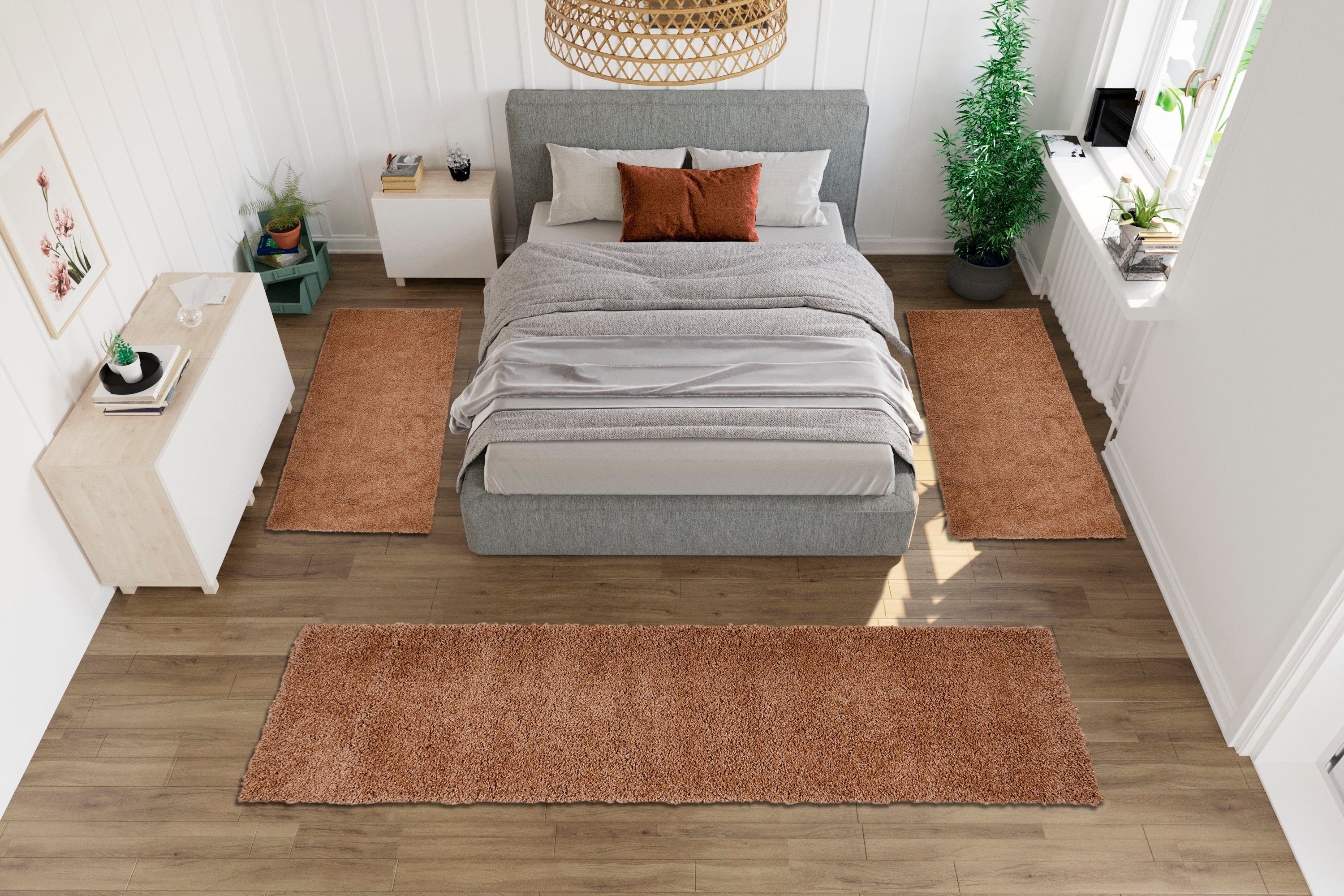 Bruno Banani Set slaapkamerkleedjes Shaggy Soft geweven, unikleuren, bijzonder zacht, slaapkamerkleed, loperset