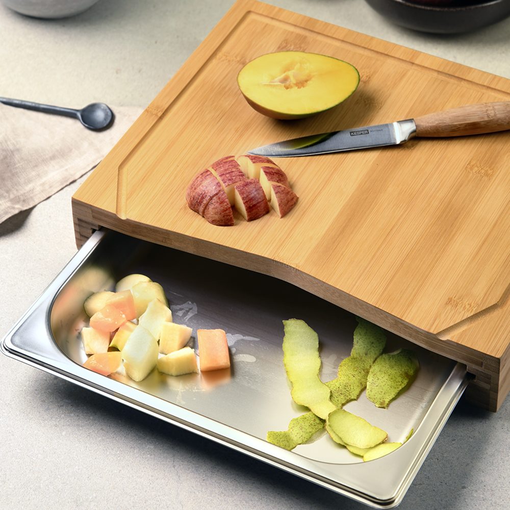 KESPER for kitchen & home Snijplank Bord met opvangschaal en sapgoot, 36,5 x 28,5 cm