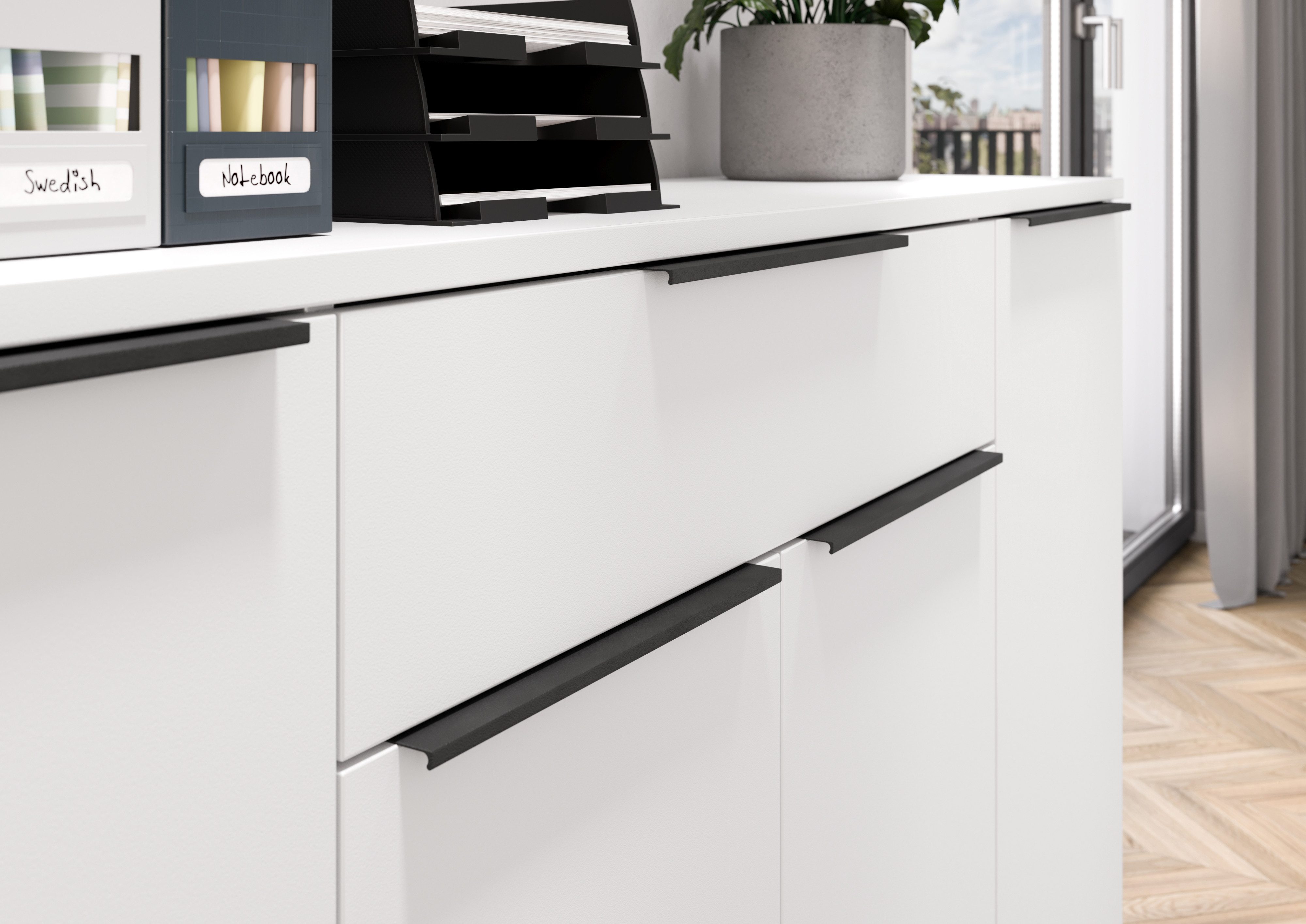 GERMANIA Kantoormeubelset Milaan incl. bureau, kastje op wieltjes, roomdivider en dressoir (4-delig)