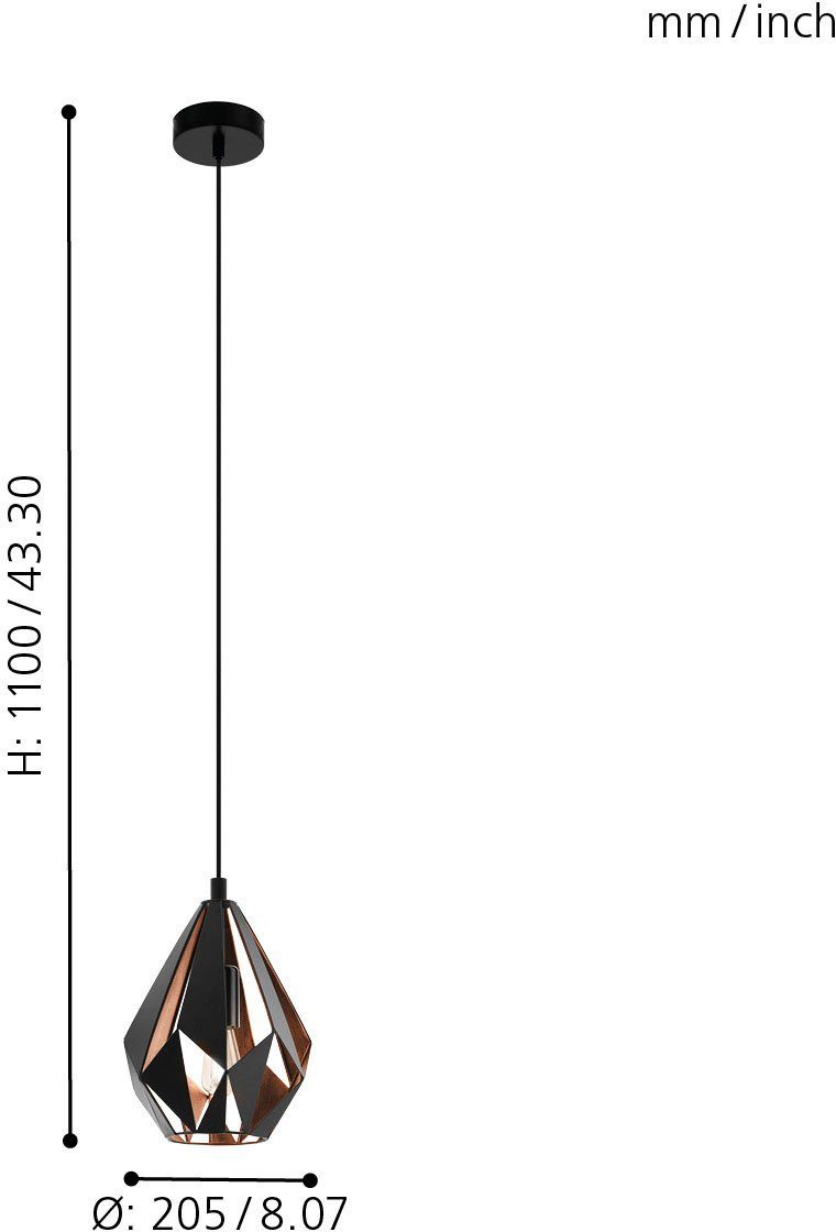 EGLO Hanglamp CARLTON 1 Vintage hanglamp, retro hanglamp, fitting: E27, Ø 20,5 cm