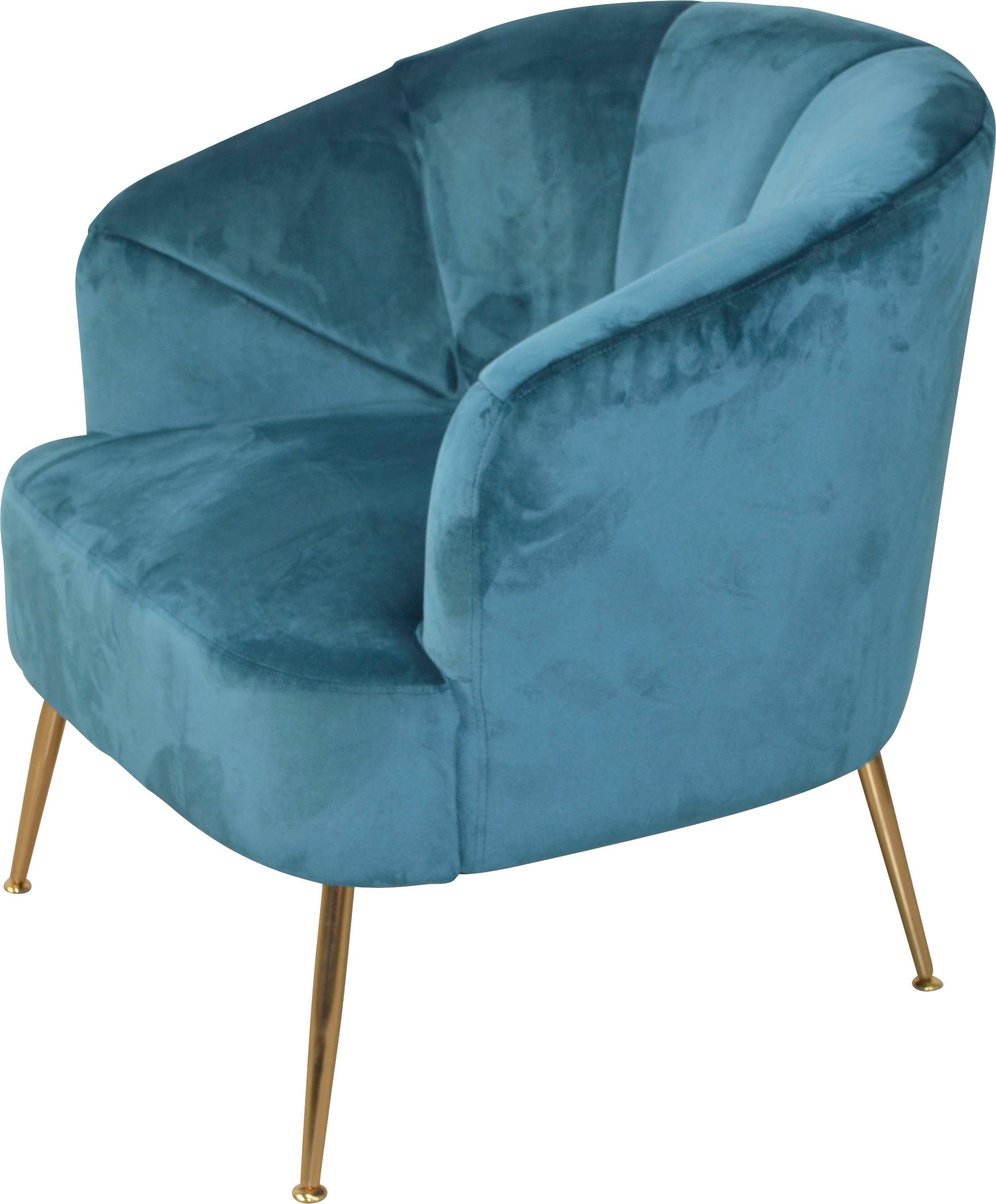 HOFMANN LIVING AND MORE Fauteuil Poten van stalen buizen, goudkleurig gelakt, veloursovertrek