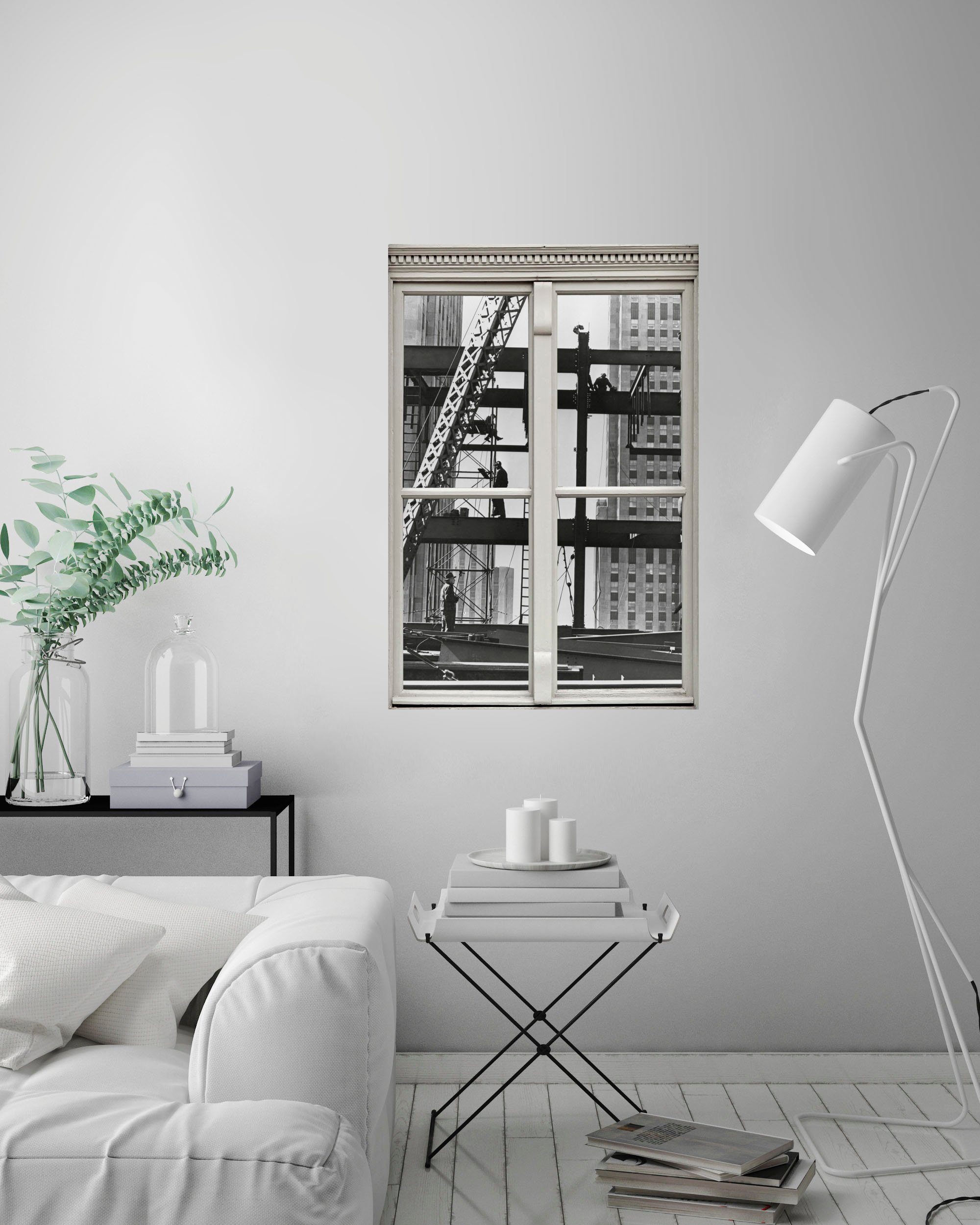 queence Wandfolie Stalen stelling Muursticker, muurdecoratie, zelfklevend, 3D, raam