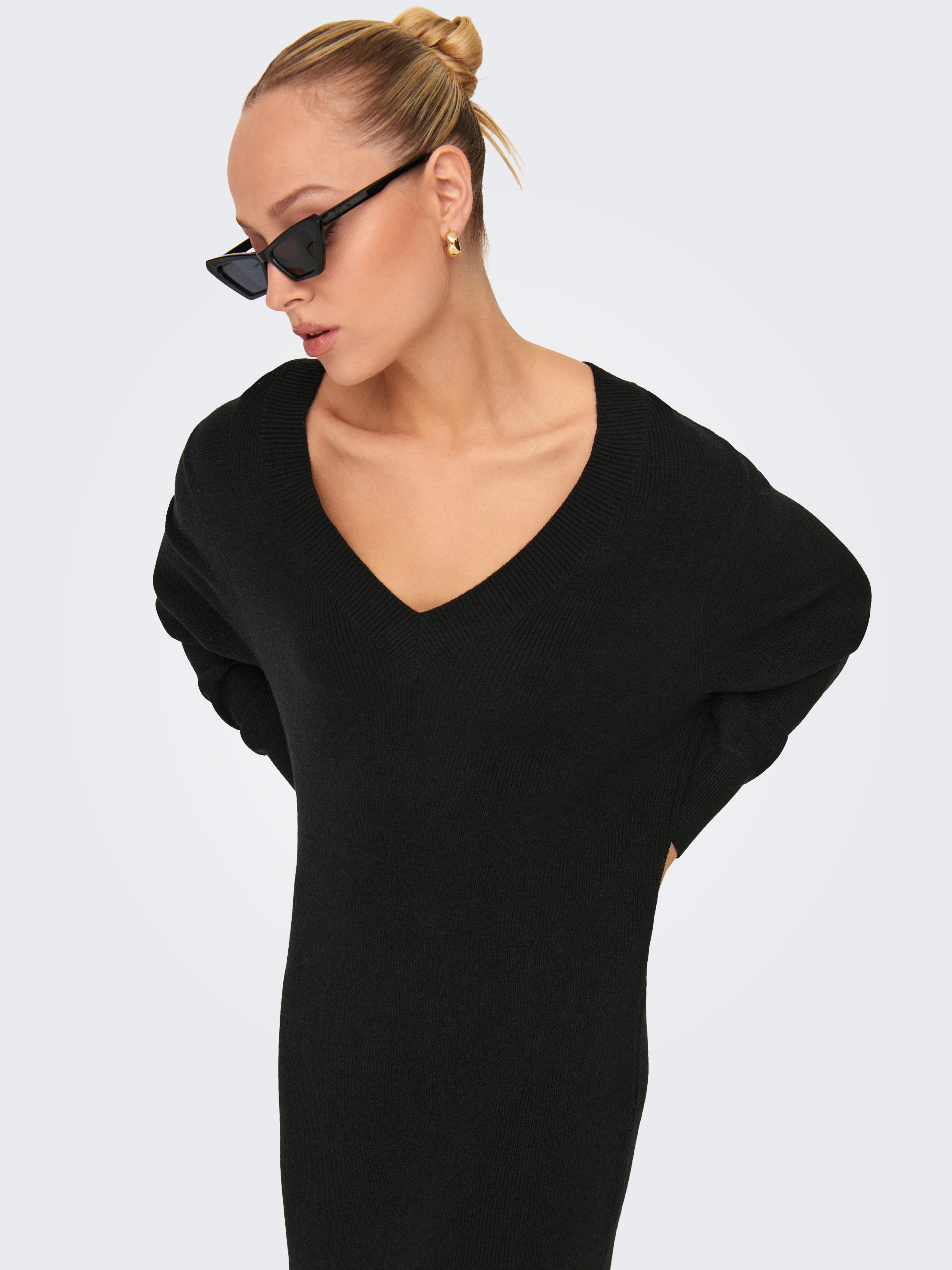 Only Gebreide jurk ONLKATIA LS V-NECK DRESS NCA KNT