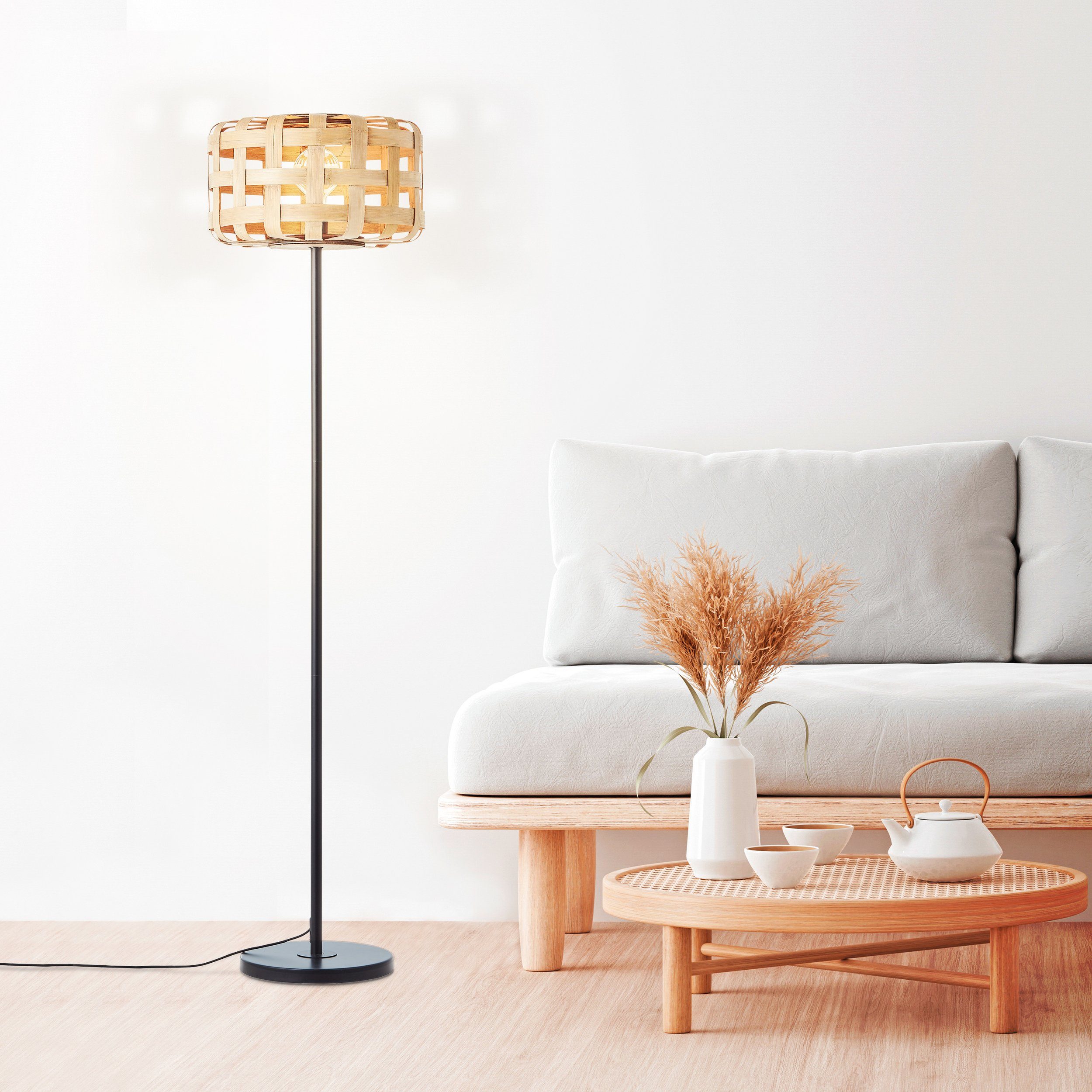 Brilliant Leuchten Staande lamp Woodline 139 x 36 cm, e27, metaal/bamboe, natuur/zwart (1 stuk)