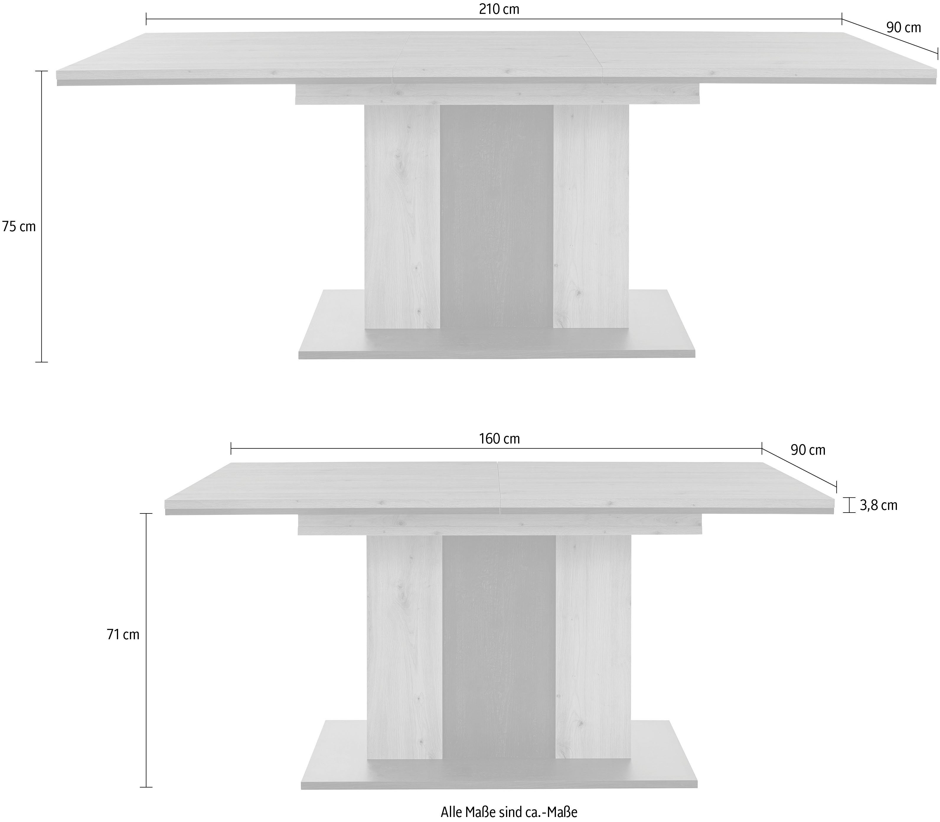 HELA Eettafel Atlanta T Uittrekbaar van breedte 160-210 cm