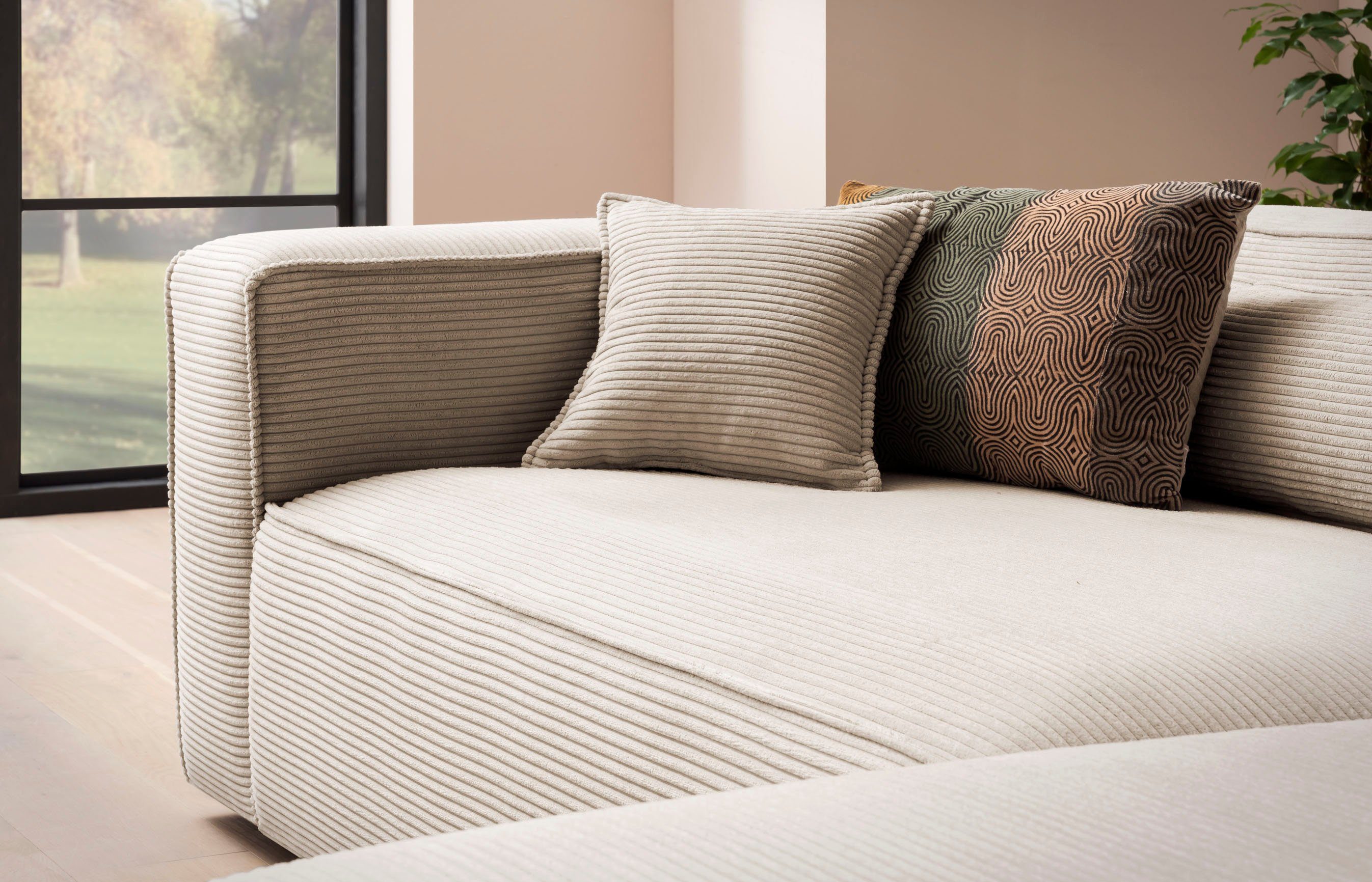 LeGer Home by Lena Gercke Hoekbank PIARA XXL, Big-sofa in cord of linnenlook, L-vorm, met biesnaad