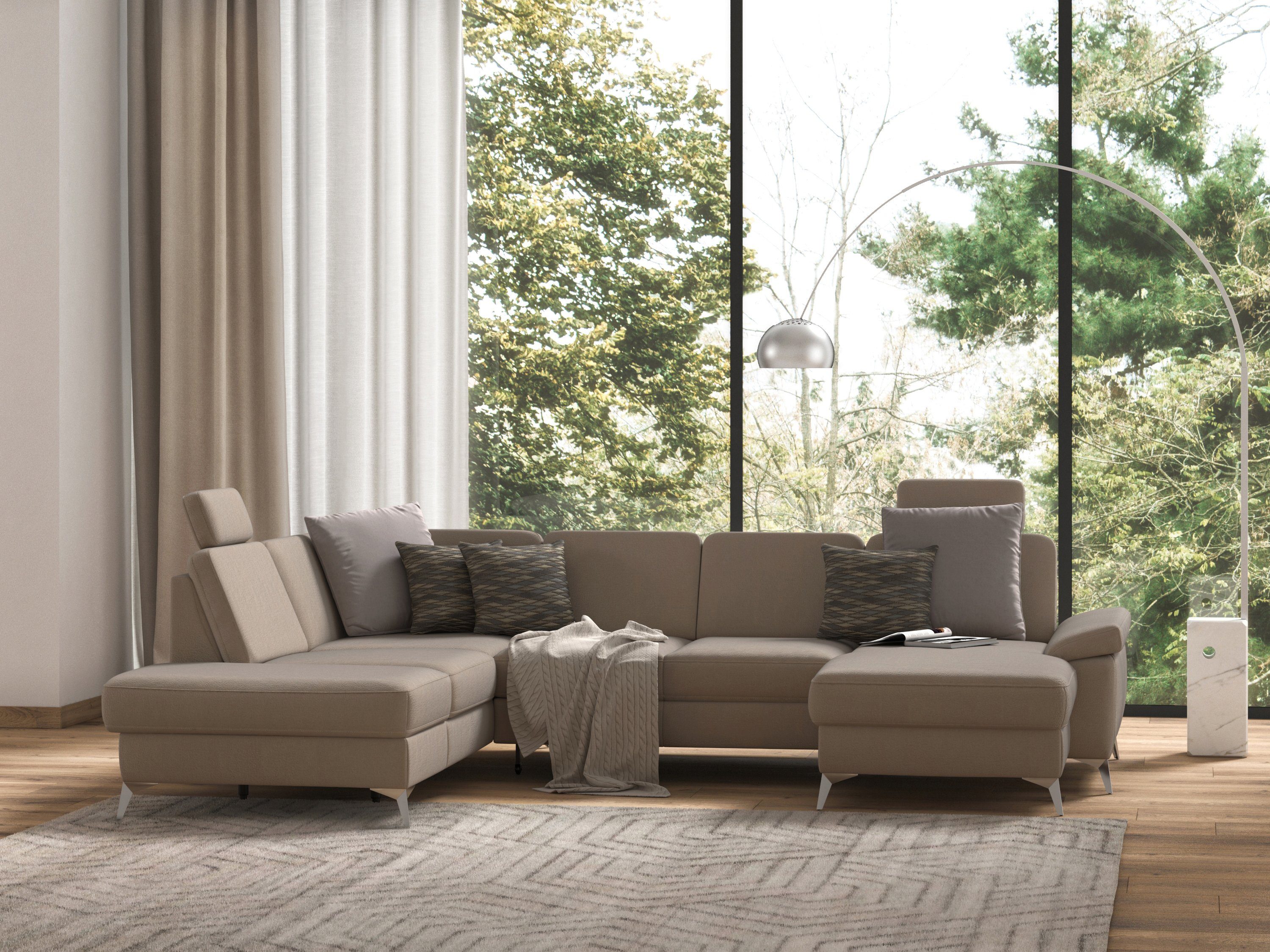 sit&more Zithoek Padua U-model inclusief zitdiepteverstelling, armleuning en binnenvering beige, zithoeken, Ottomane links, Met armleuningfunctie-met