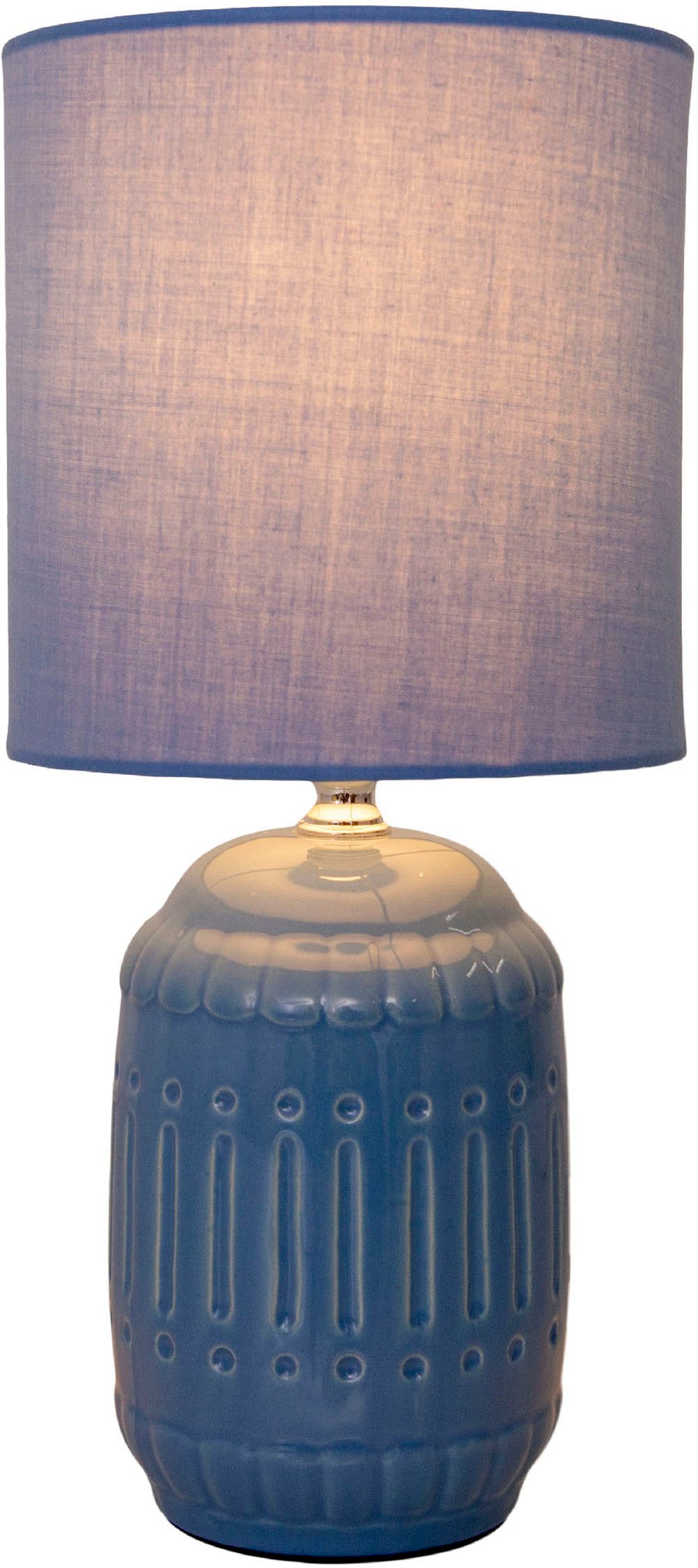 näve Tafellamp Erida Textielschaal, keramische voet, lichtblauw, 1x E14 excl., toevoer 120cm (1 stuk)
