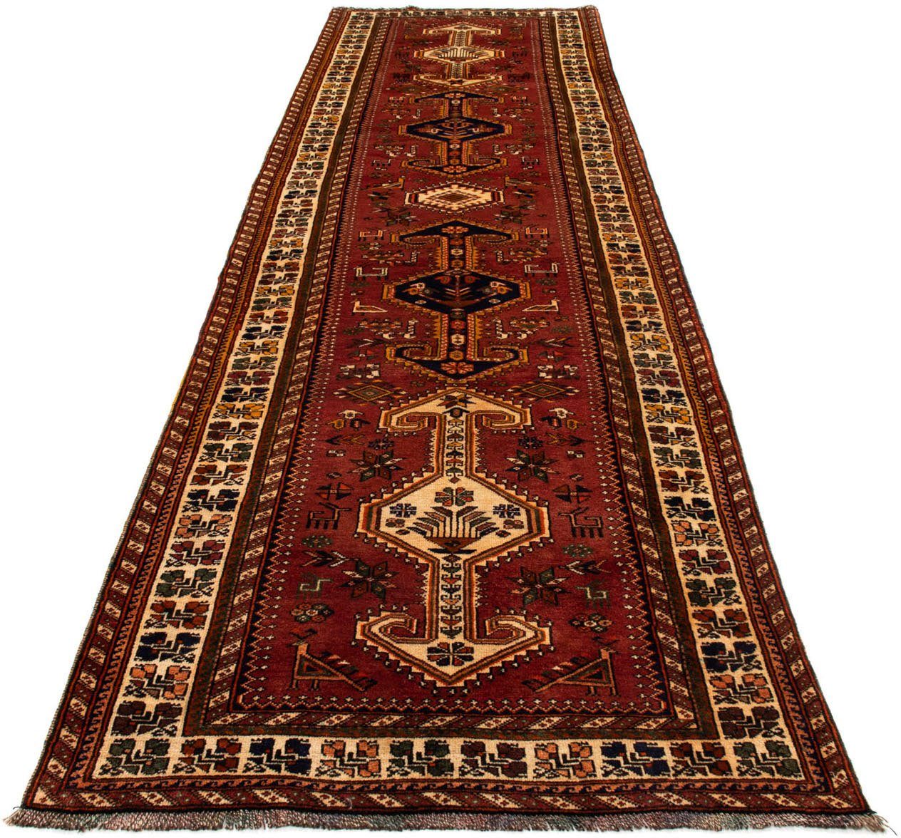 morgenland Hoogpolige loper Shiraz medaillon Marrone 382 x 103 cm Uniek exemplaar met certificaat