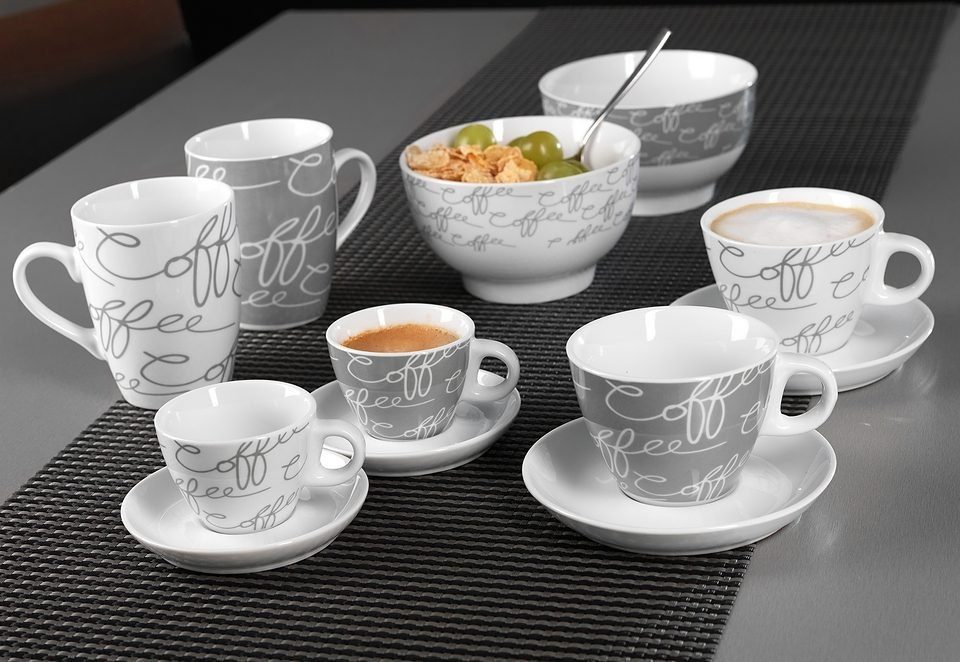 Ritzenhoff & Breker Cappuccinokopje Cornello Grey 2 kopjes, 2 schoteltjes (set, 4-delig)