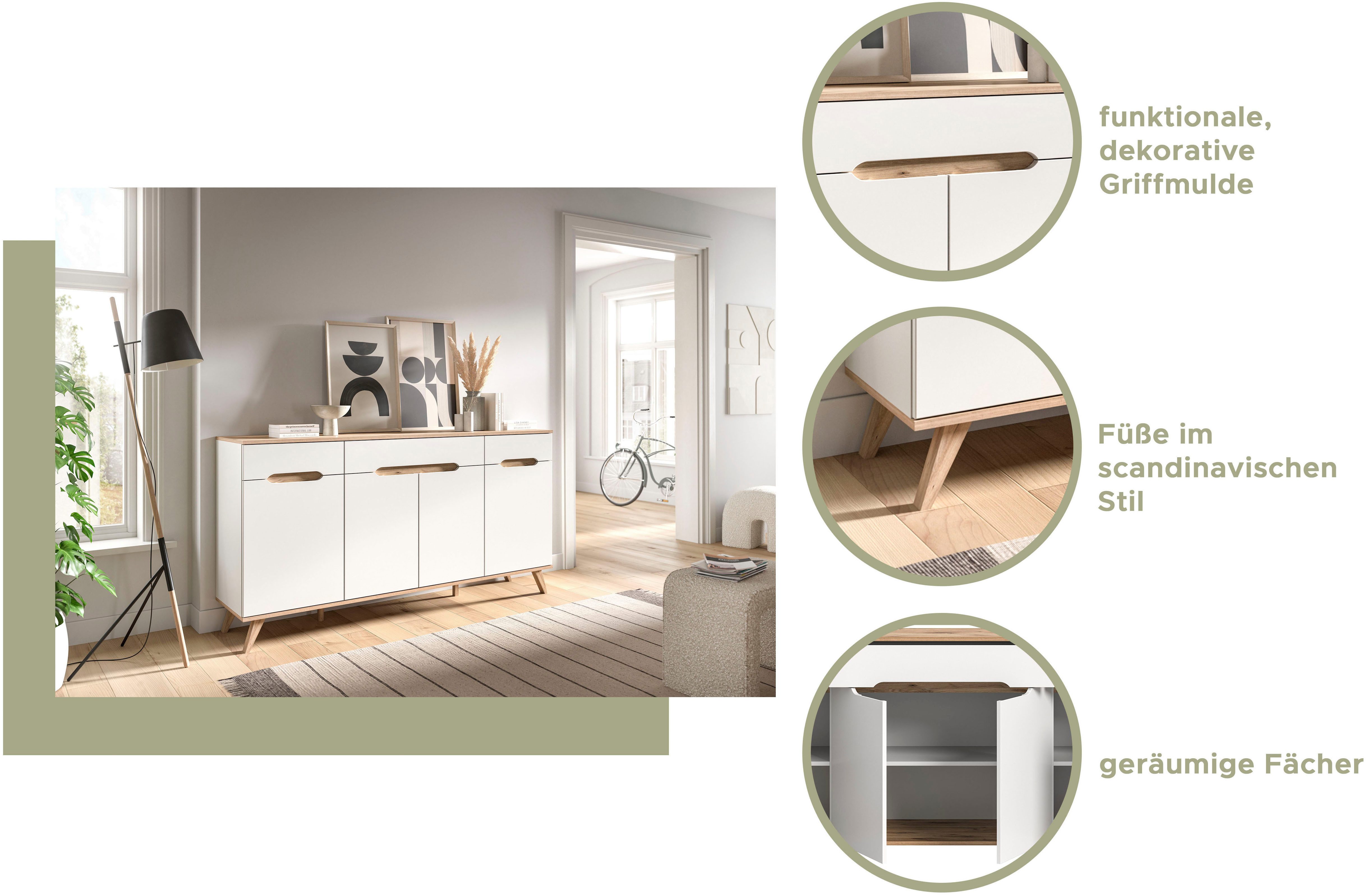 Home affaire Highboard Alesund, Hoogte 140 cm, 2 Deuren, 1 Lade, conische voet, Scandi-look
