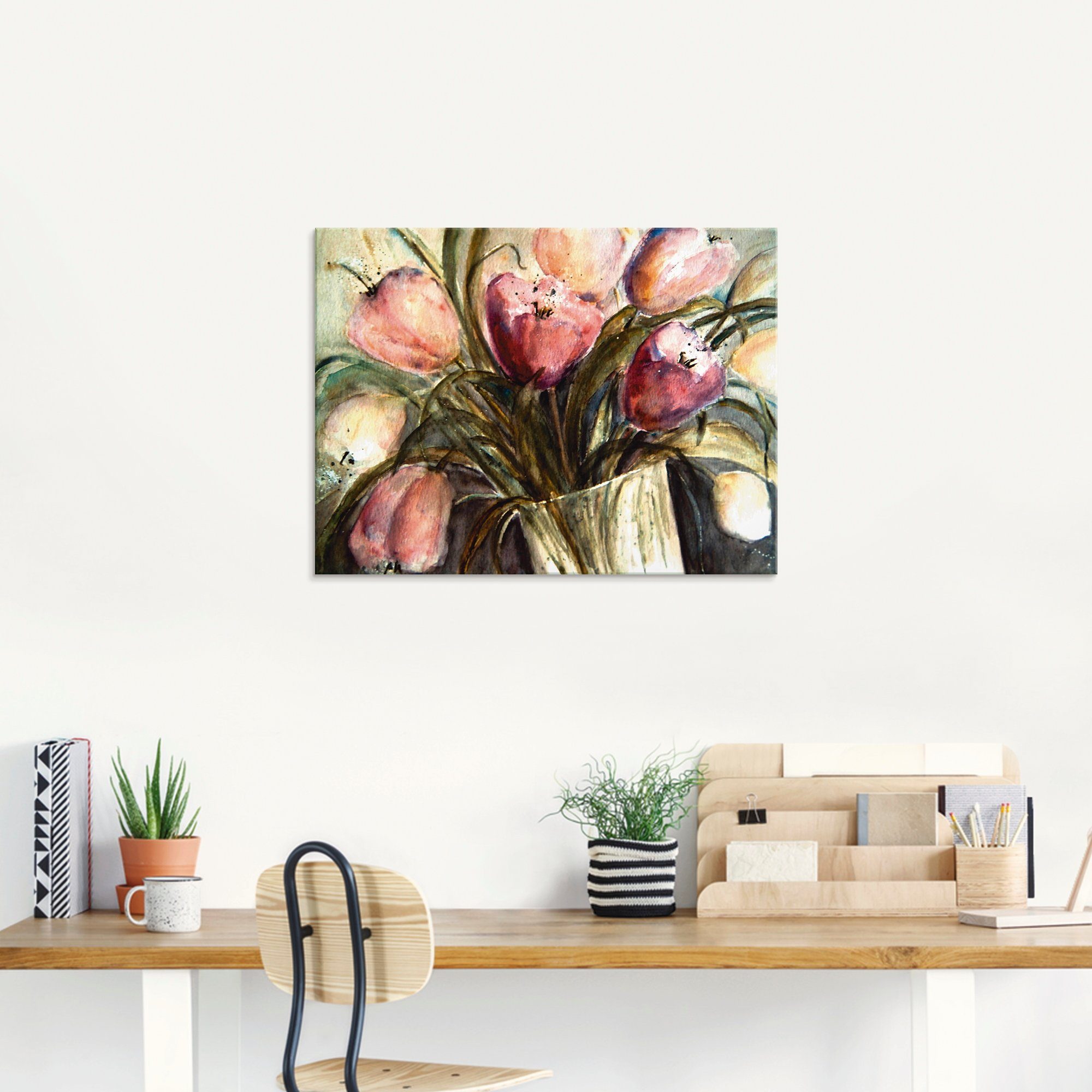 Artland Print op glas Paars Tulpen in vaas in verschillende maten