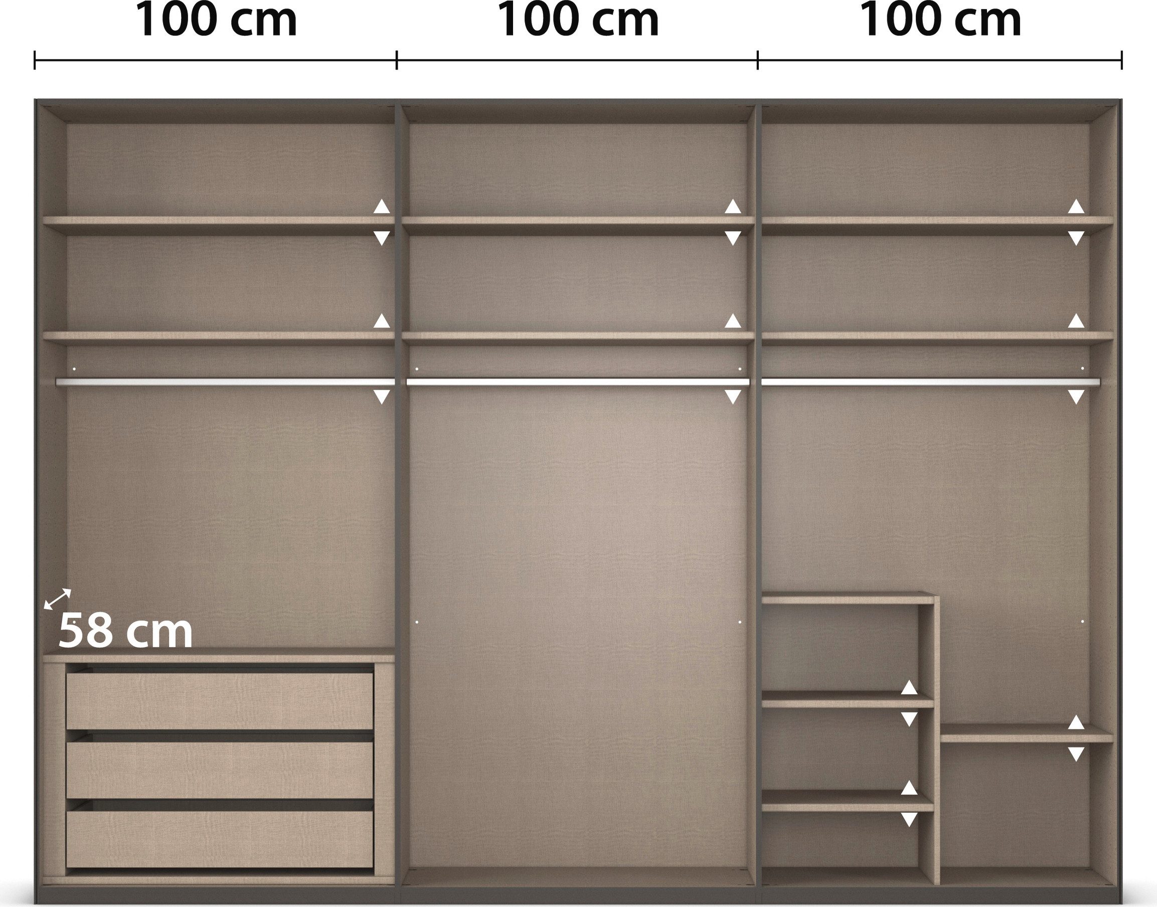 rauch Schuifdeurkast Kledingkast Kast Garderobe Slaapkamerkast LUMIS met glazen deuren van transparant grijs glas made in germany