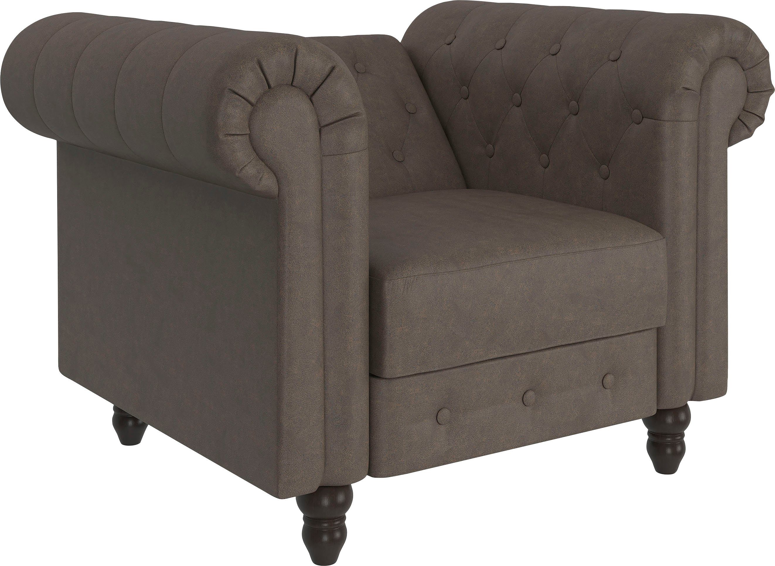 Dorel Home Chesterfield-fauteuil Felix met rugleuning 3-voudig verstelbaar, benen massief hout, zithoogte 46 cm