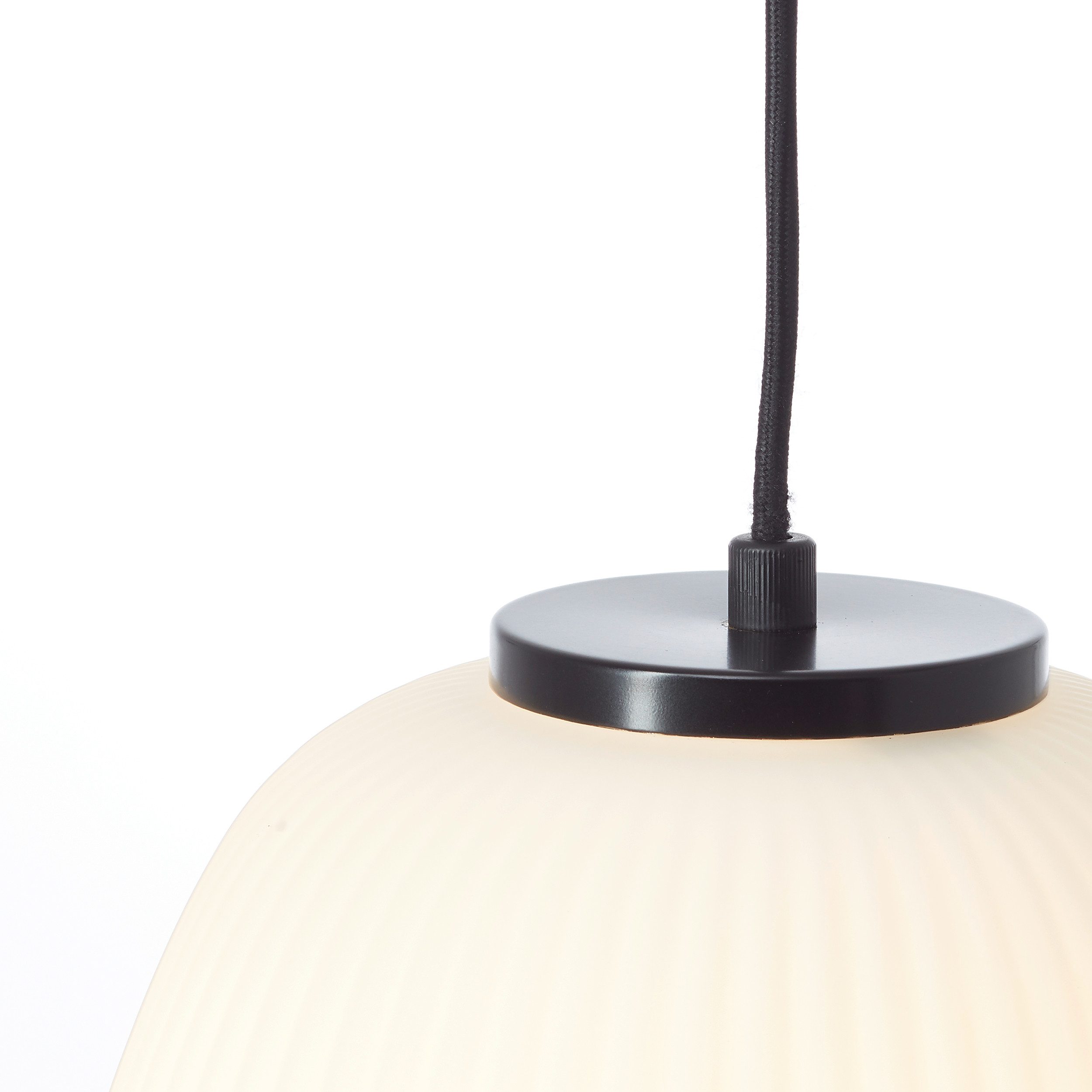 Brilliant Leuchten Hanglamp Kaizen 176 x 25 cm, e27, inkortbaar, geribbeld glas/metaal, wit/zwart