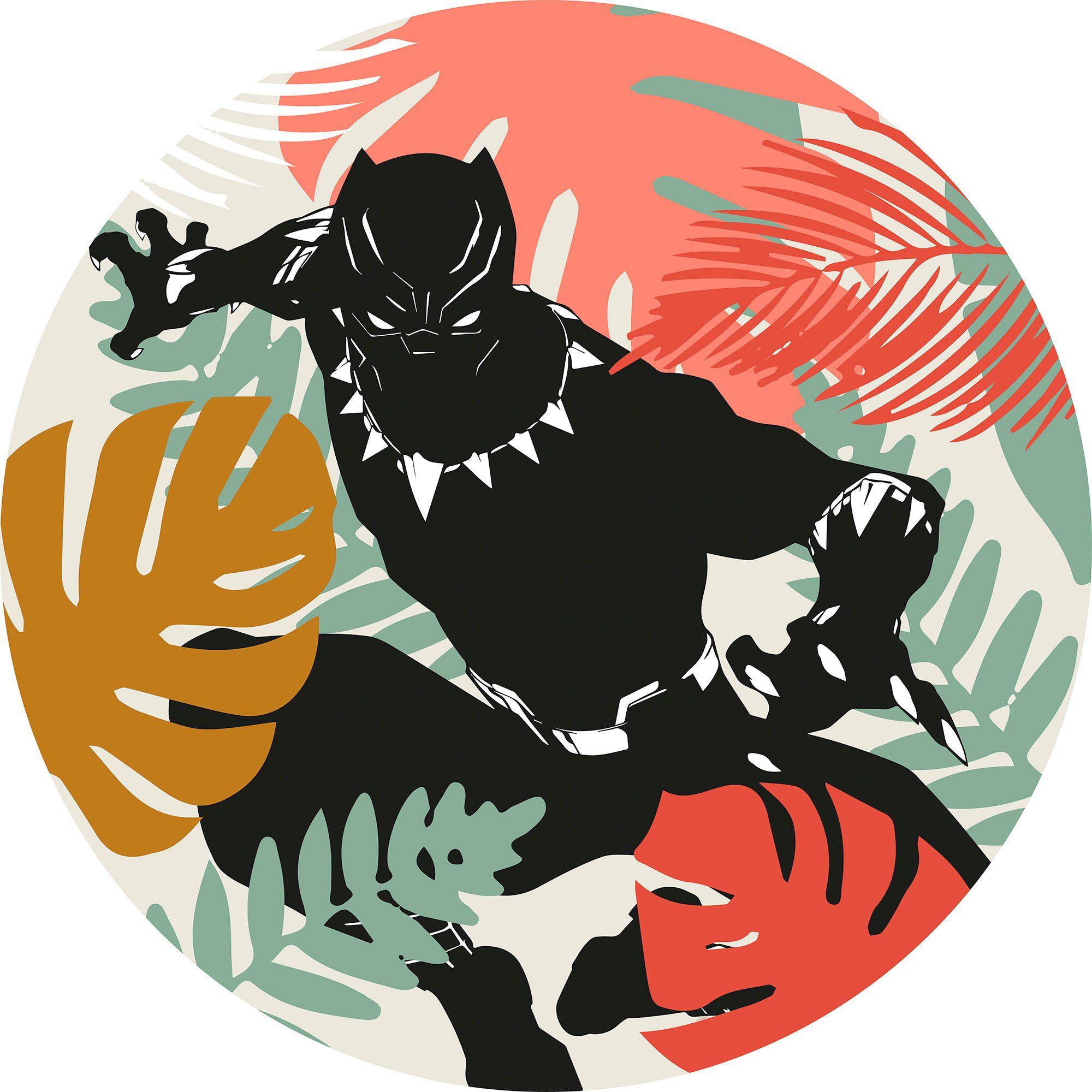 komar wandfolie winter tropics black panther 125 x 125 cm (breedte x hoogte), rond en zelfklevend (1 stuk) multicolor