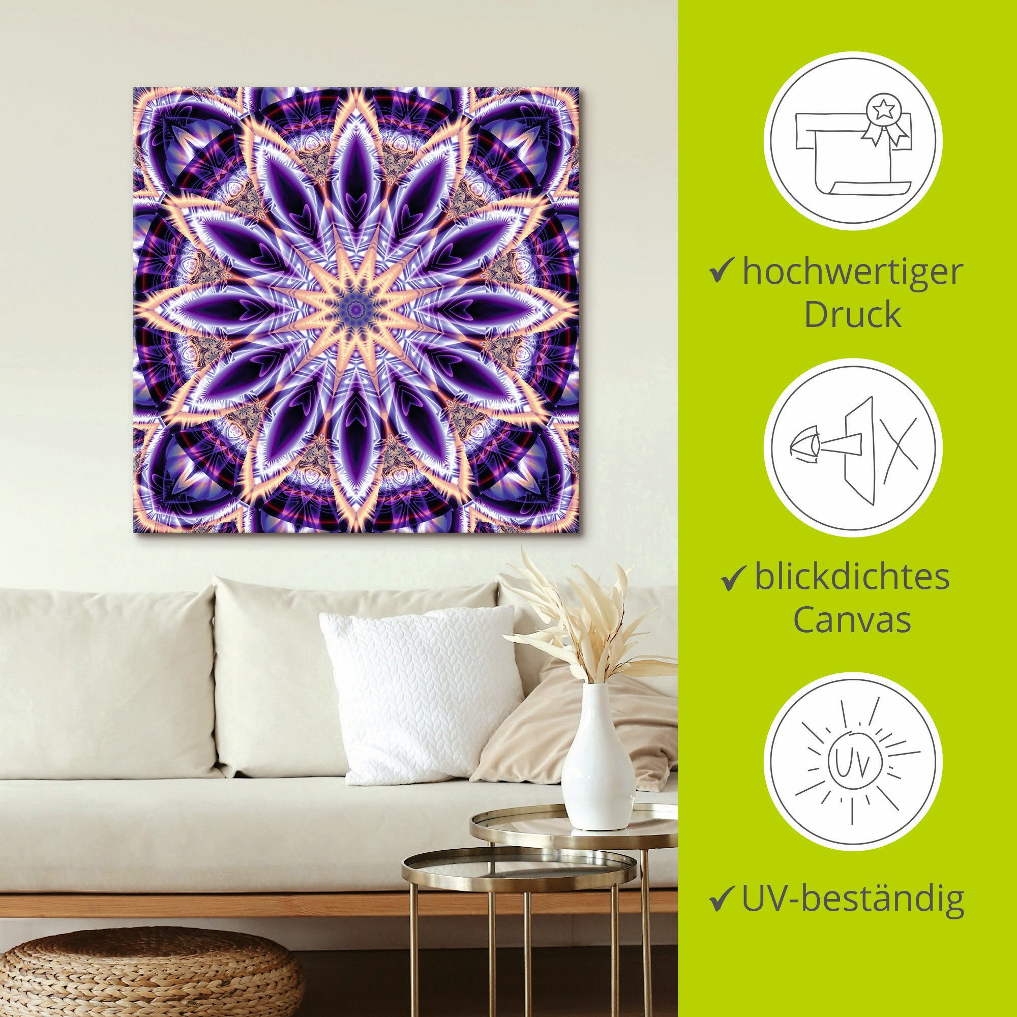 Artland Artprint Mandala ster paars als artprint op linnen, muursticker in verschillende maten